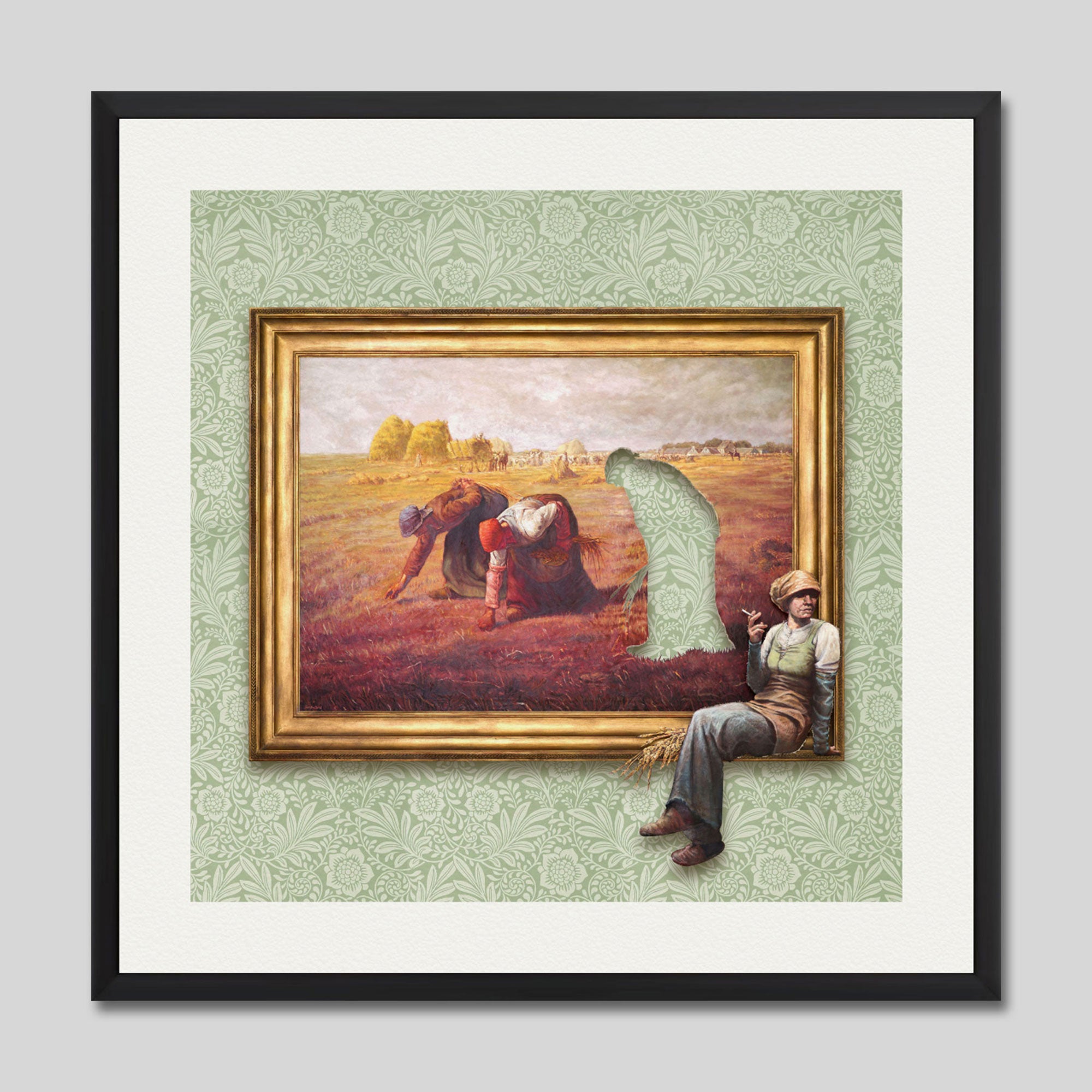 Agency Job (The Gleaners) by Banksy Art Print in Black Frame