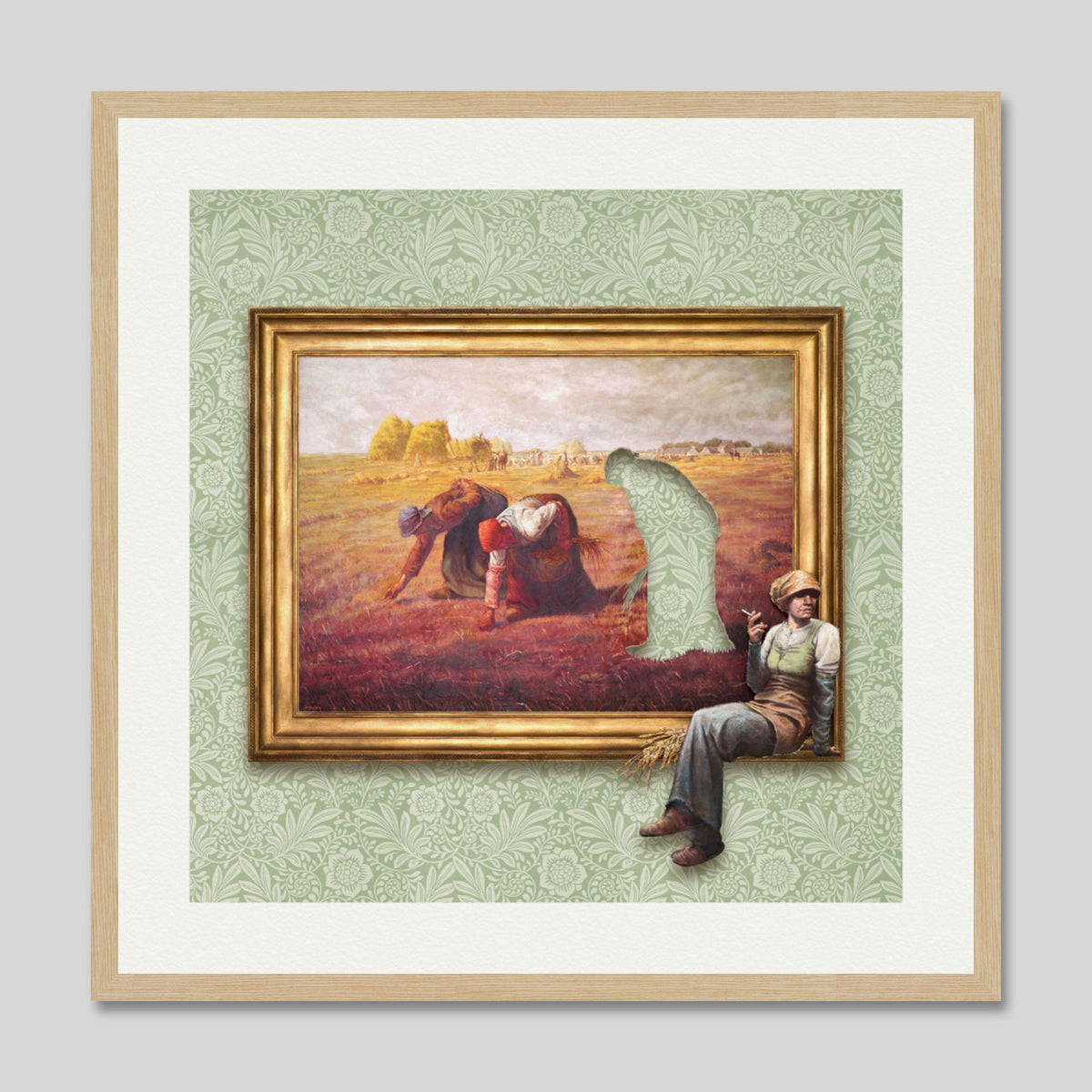 Agency Job (The Gleaners) by Banksy Art Print in Natural Frame