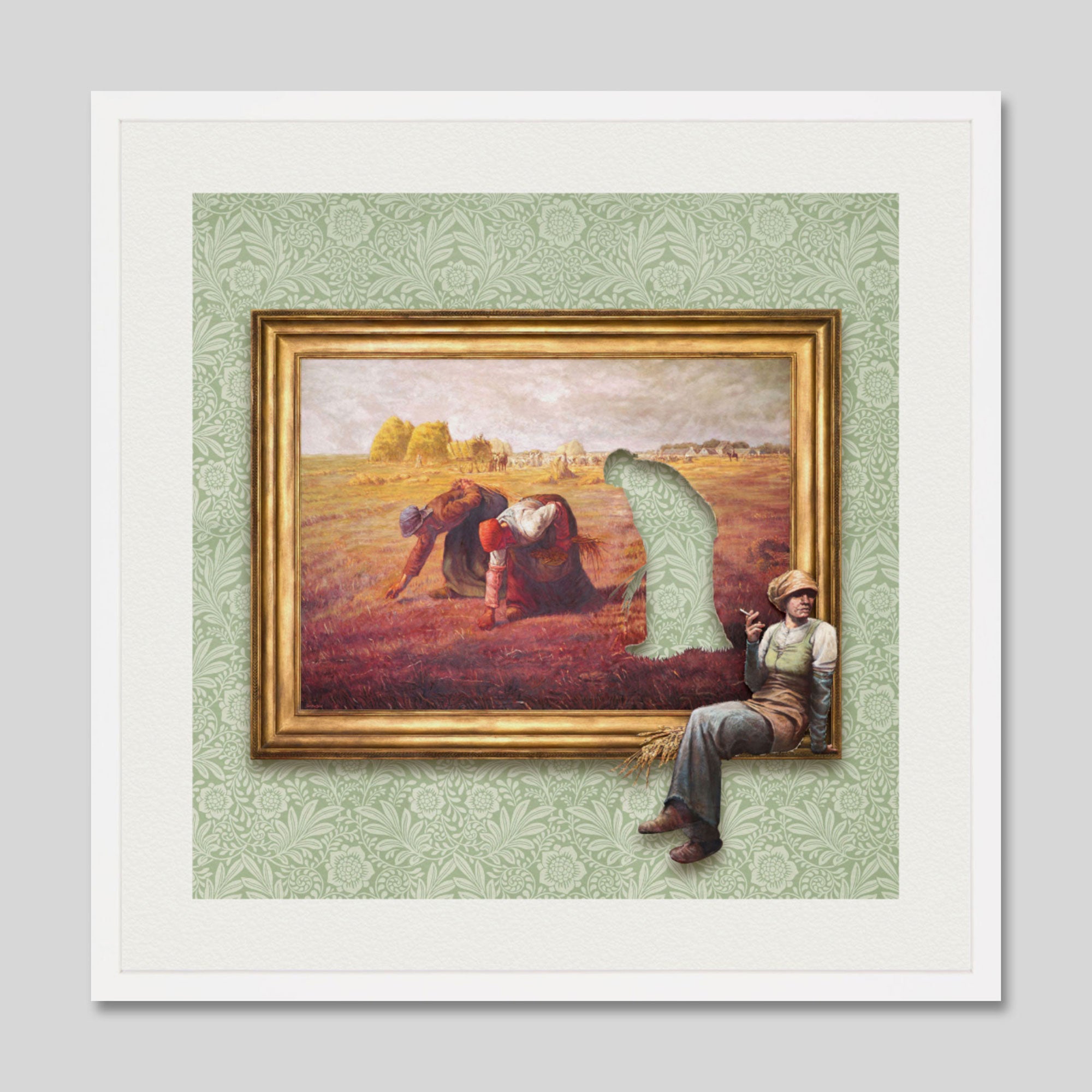 Agency Job (The Gleaners) by Banksy Art Print in White Frame