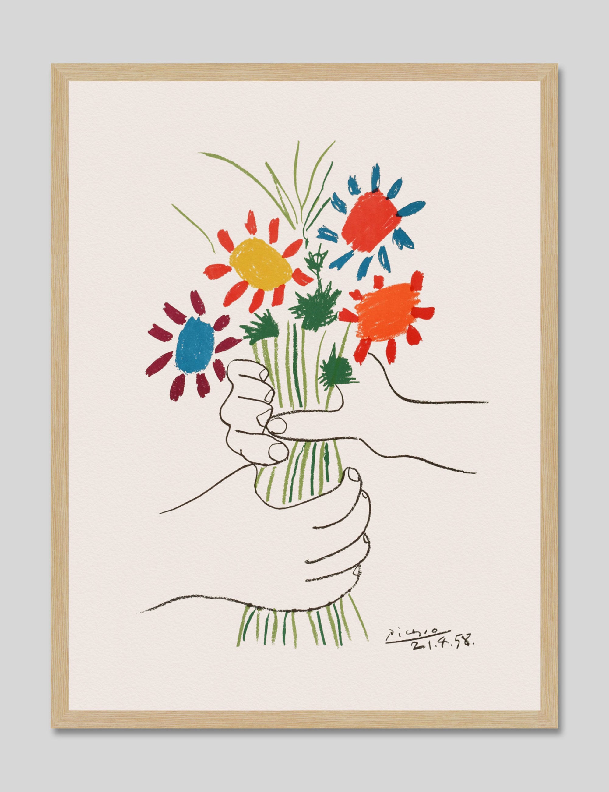 Bouquet Of Peace by Pablo Picasso Art Print n Natural Frame