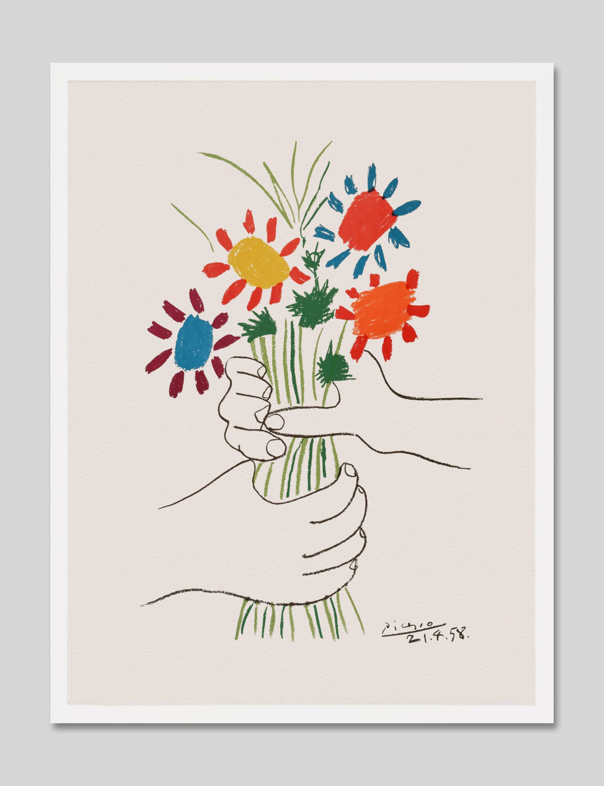 Bouquet Of Peace by Pablo Picasso Art Print n White Frame