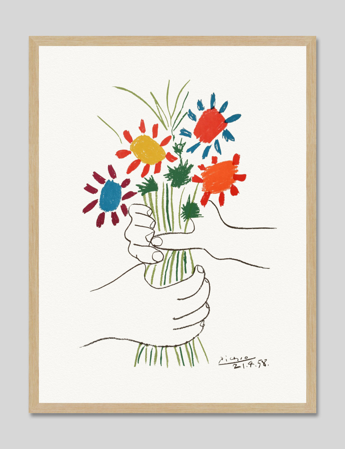 Bouquet Of Peace by Pablo Picasso Art Print n Natural Frame