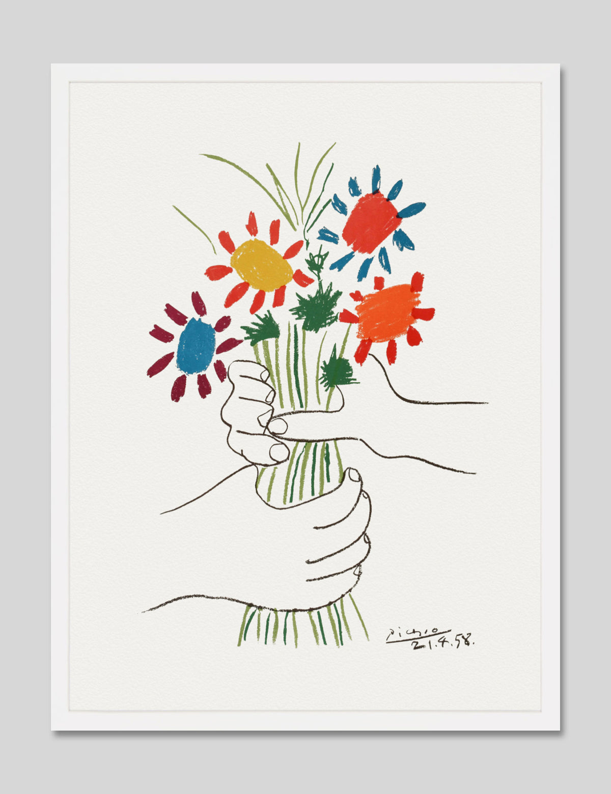 Bouquet Of Peace by Pablo Picasso Art Print n White Frame
