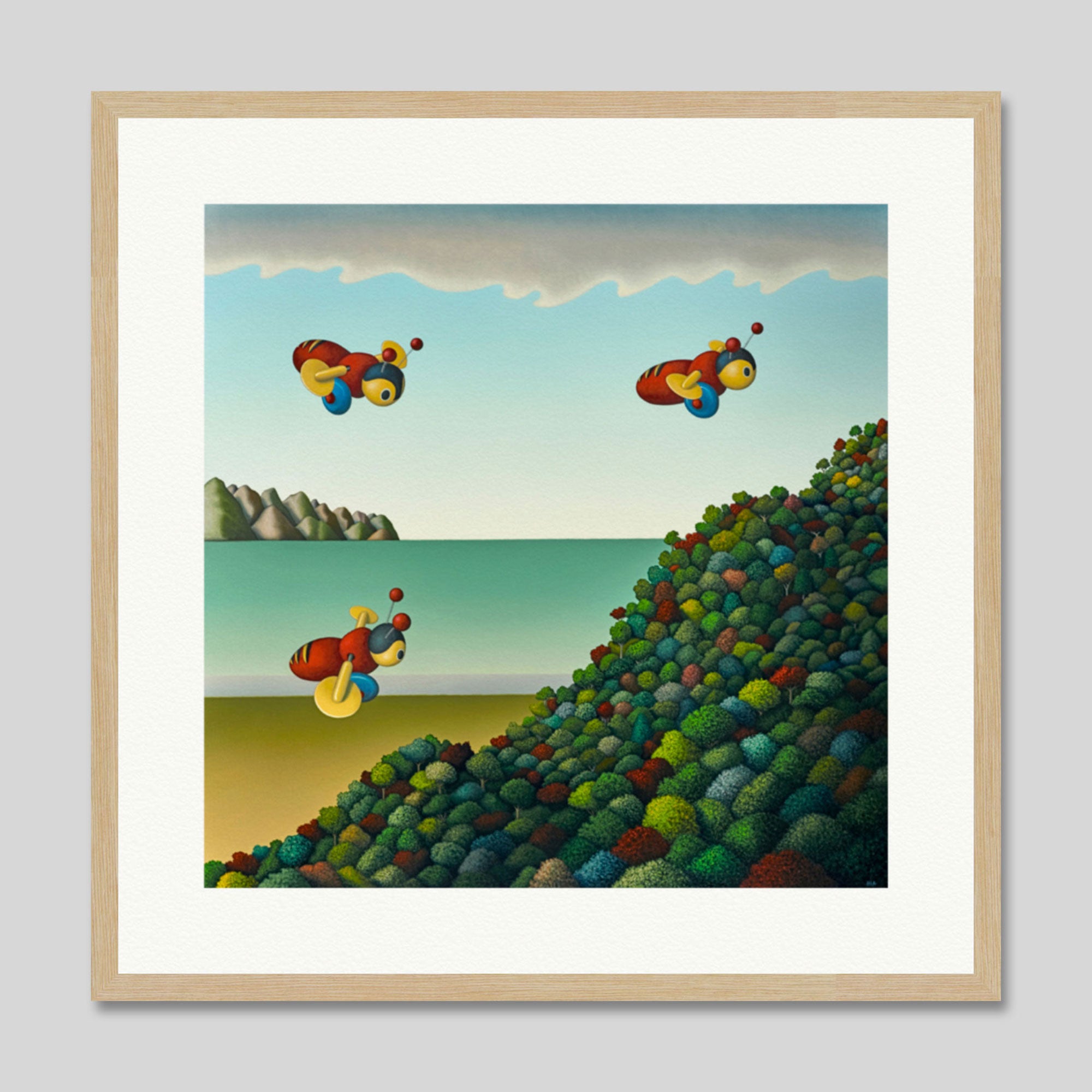 Busy Bees by Hamish Allan Art Print in Natural Frame