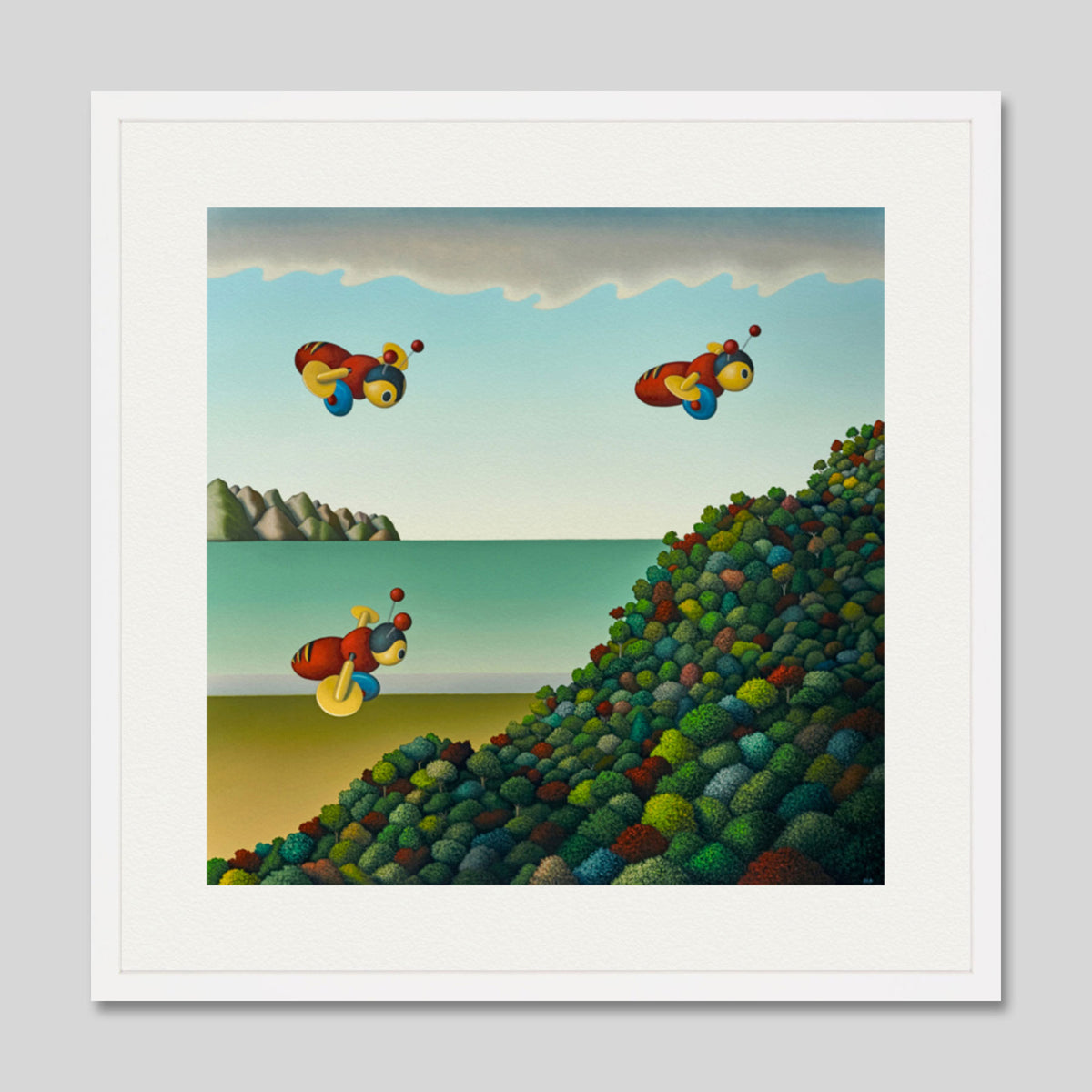 Busy Bees by Hamish Allan Art Print in White Frame