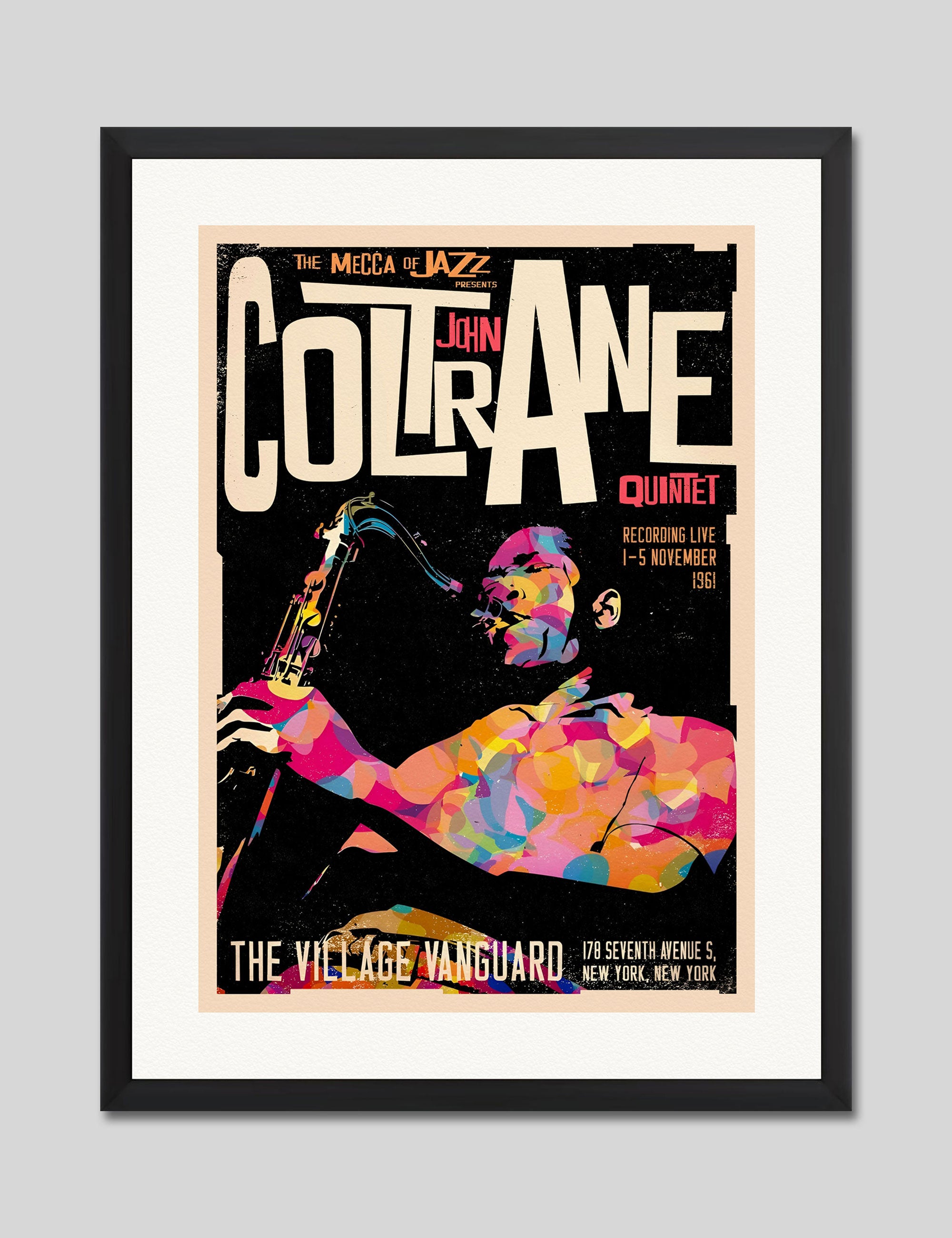 John Coltrane Quartet The Village Vanguard by Mecca of Jazz Art Print in Black Frame
