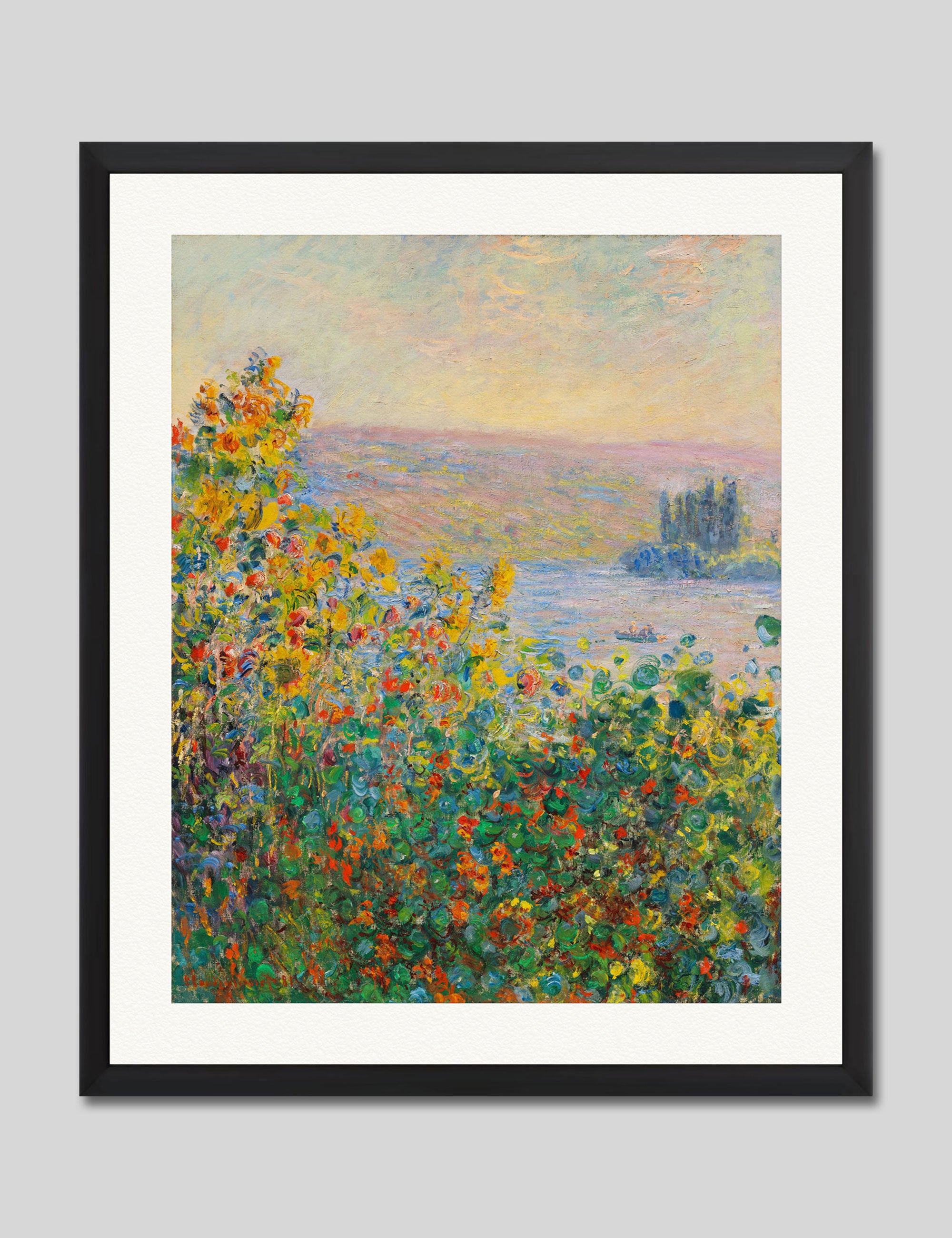 Flower Beds at Vétheuil by Claude Monet Art Print in Black Frame