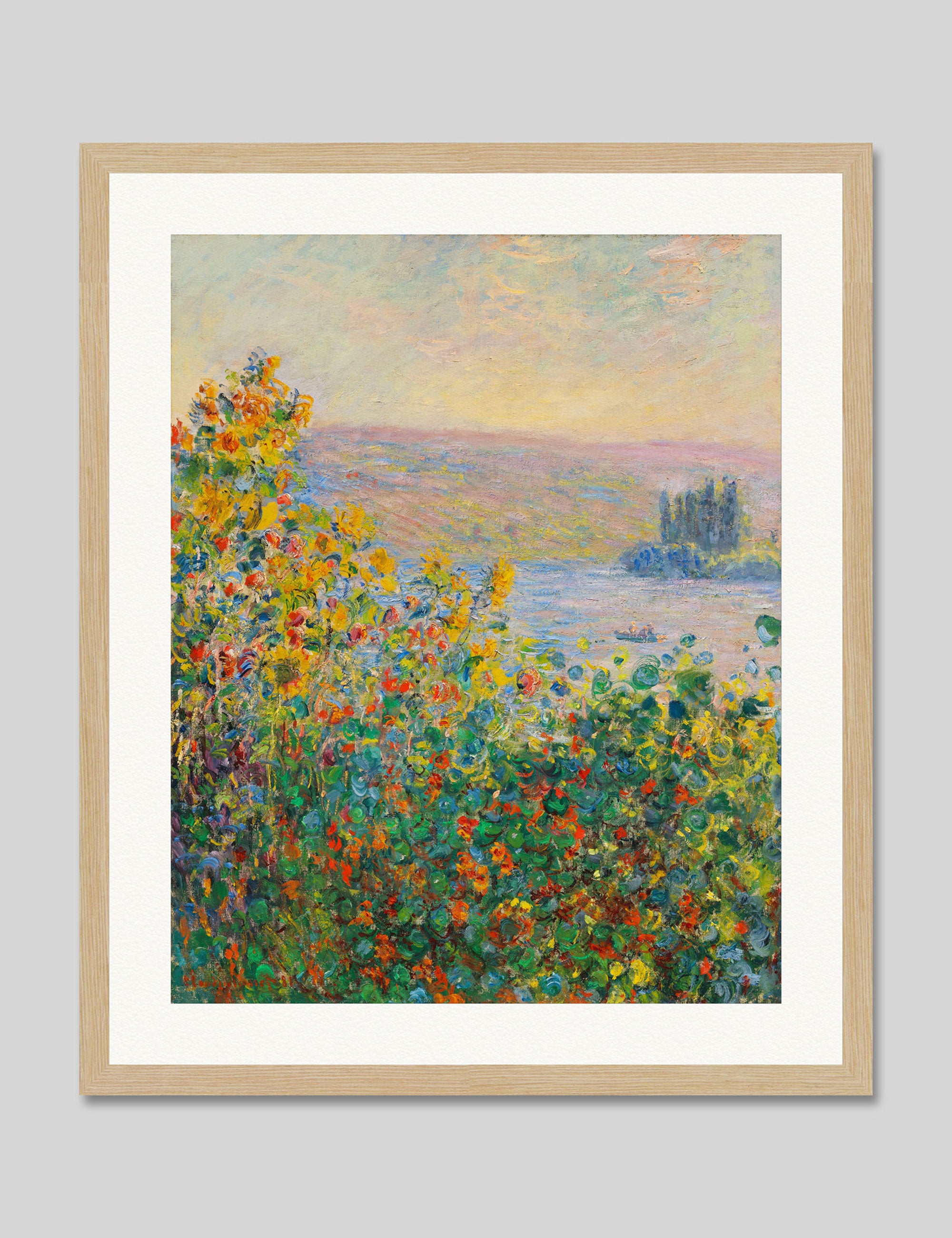 Flower Beds at Vétheuil by Claude Monet Art Print in Natural Frame
