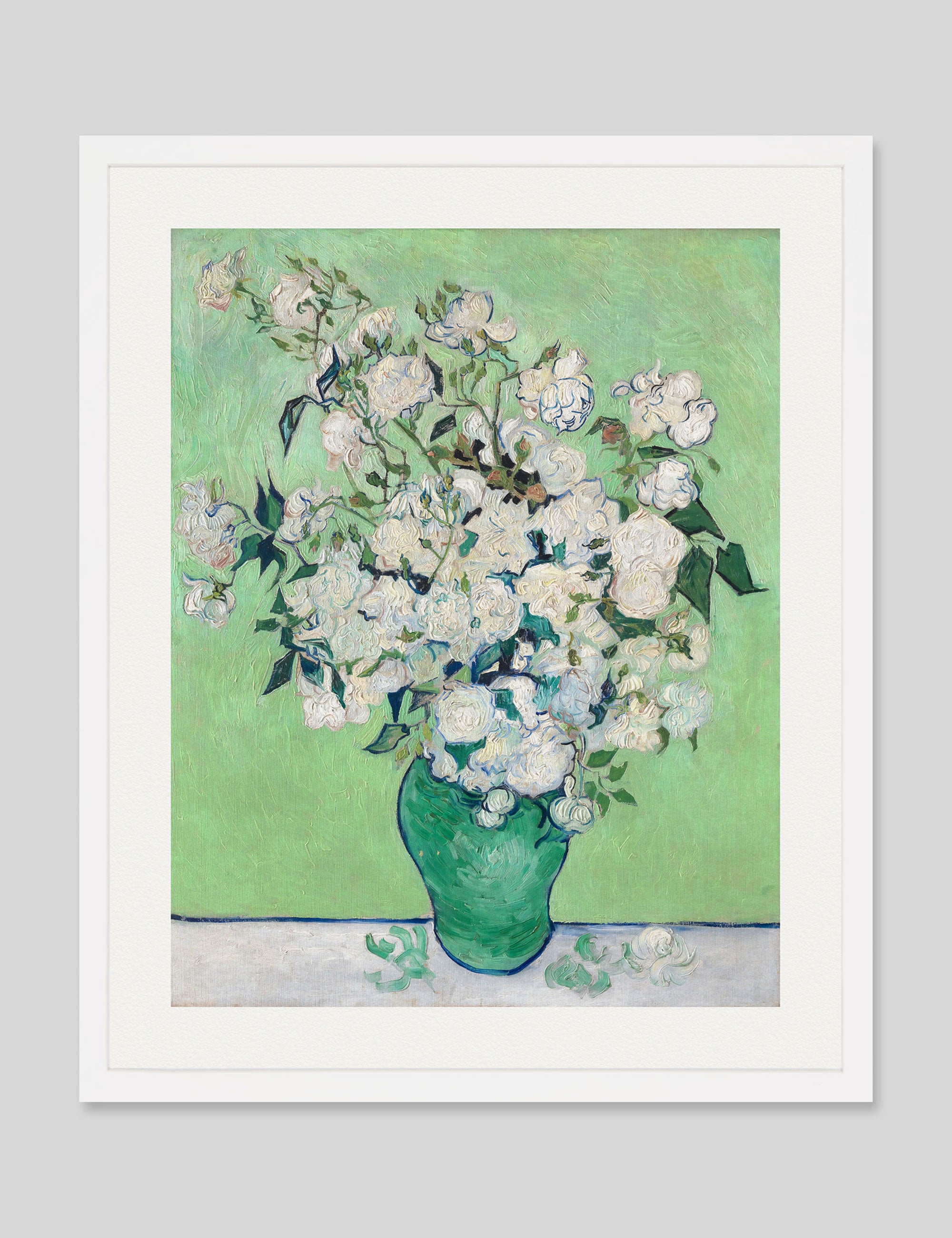 Roses by Vincent Van Gogh Art Print in White Frame