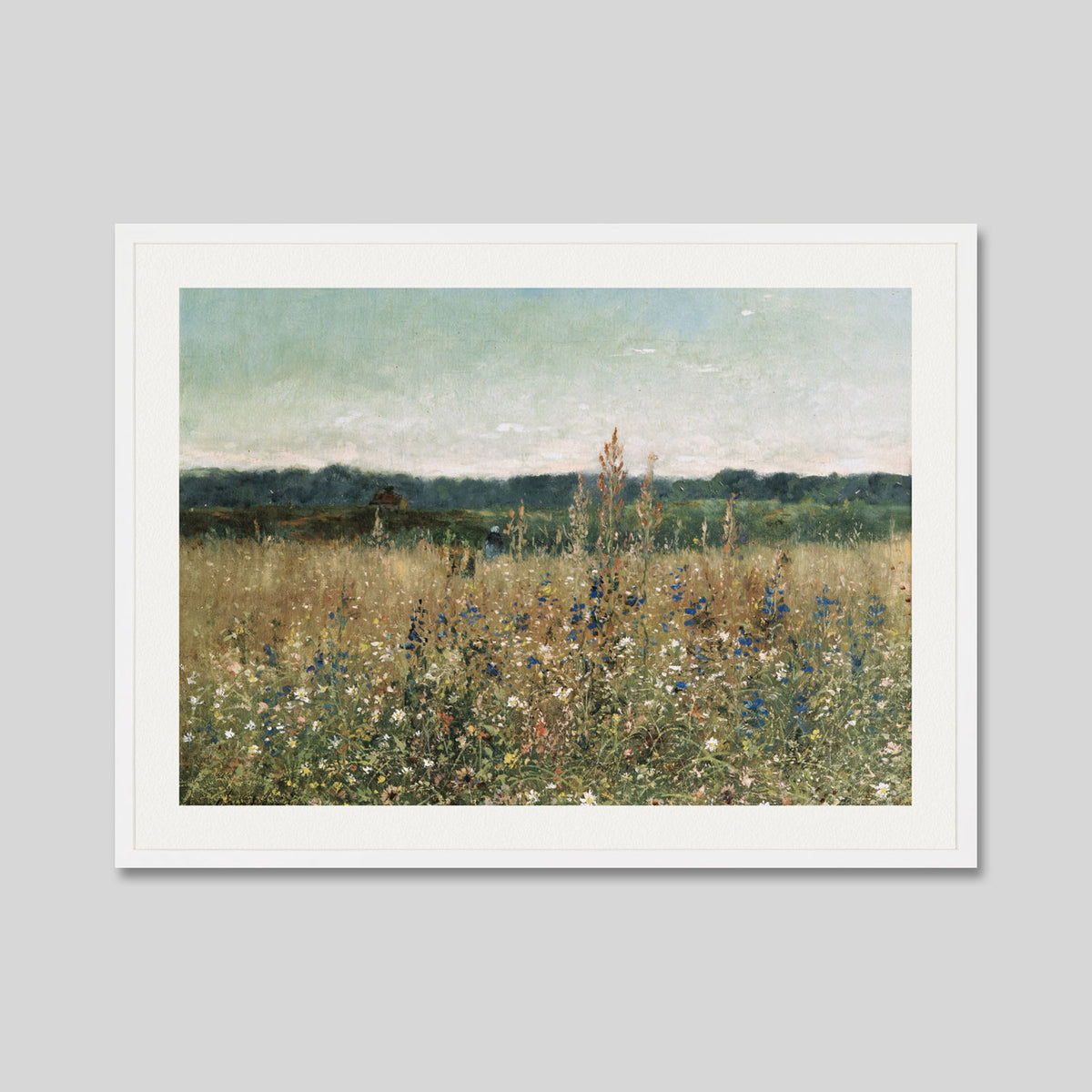 Flowery Field by Antoine Chintreuil Art Print in White Frame