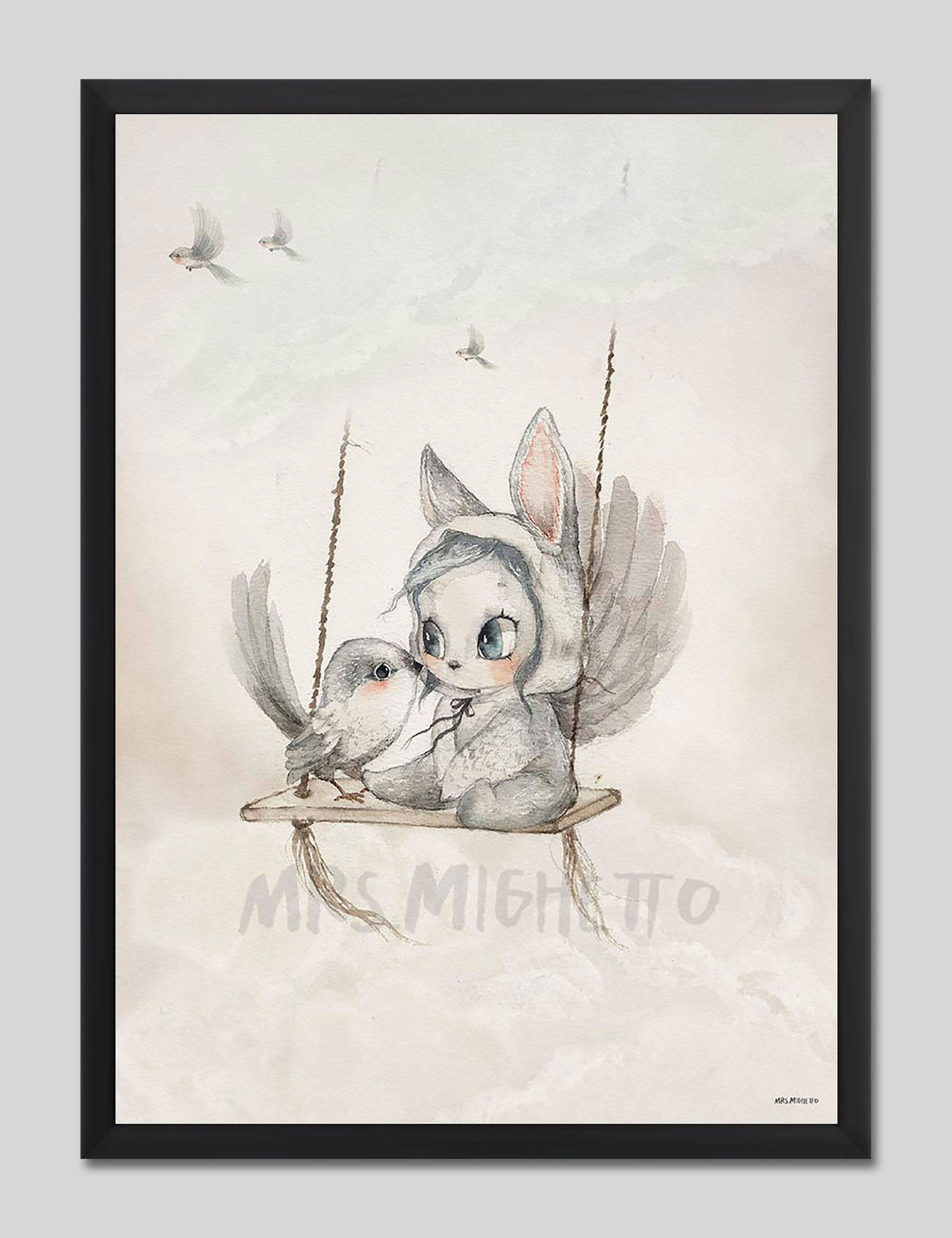 Mini Bird Master by Mrs Mighetto Art Print in Black Frame