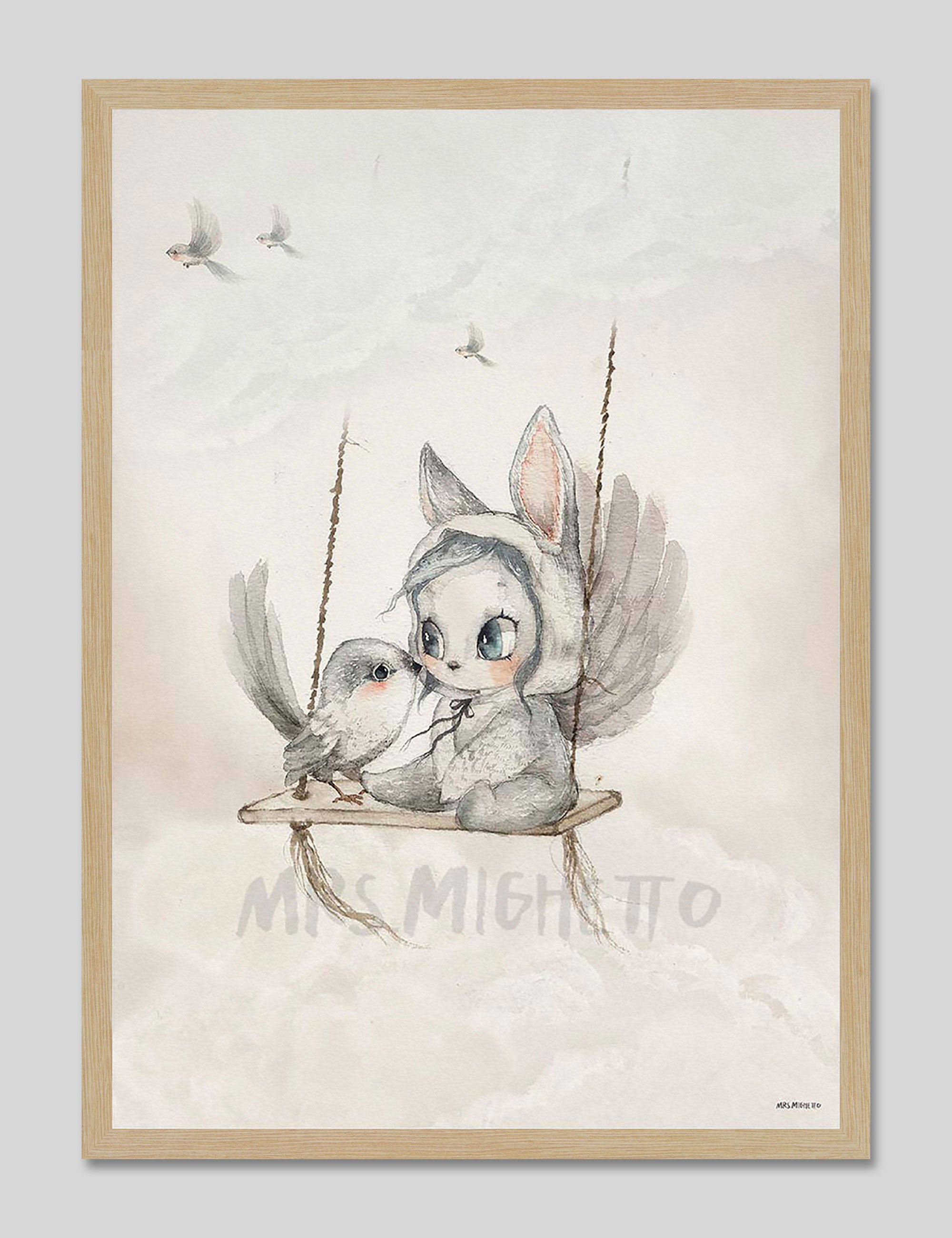 Mini Bird Master by Mrs Mighetto Art Print in Natural Frame