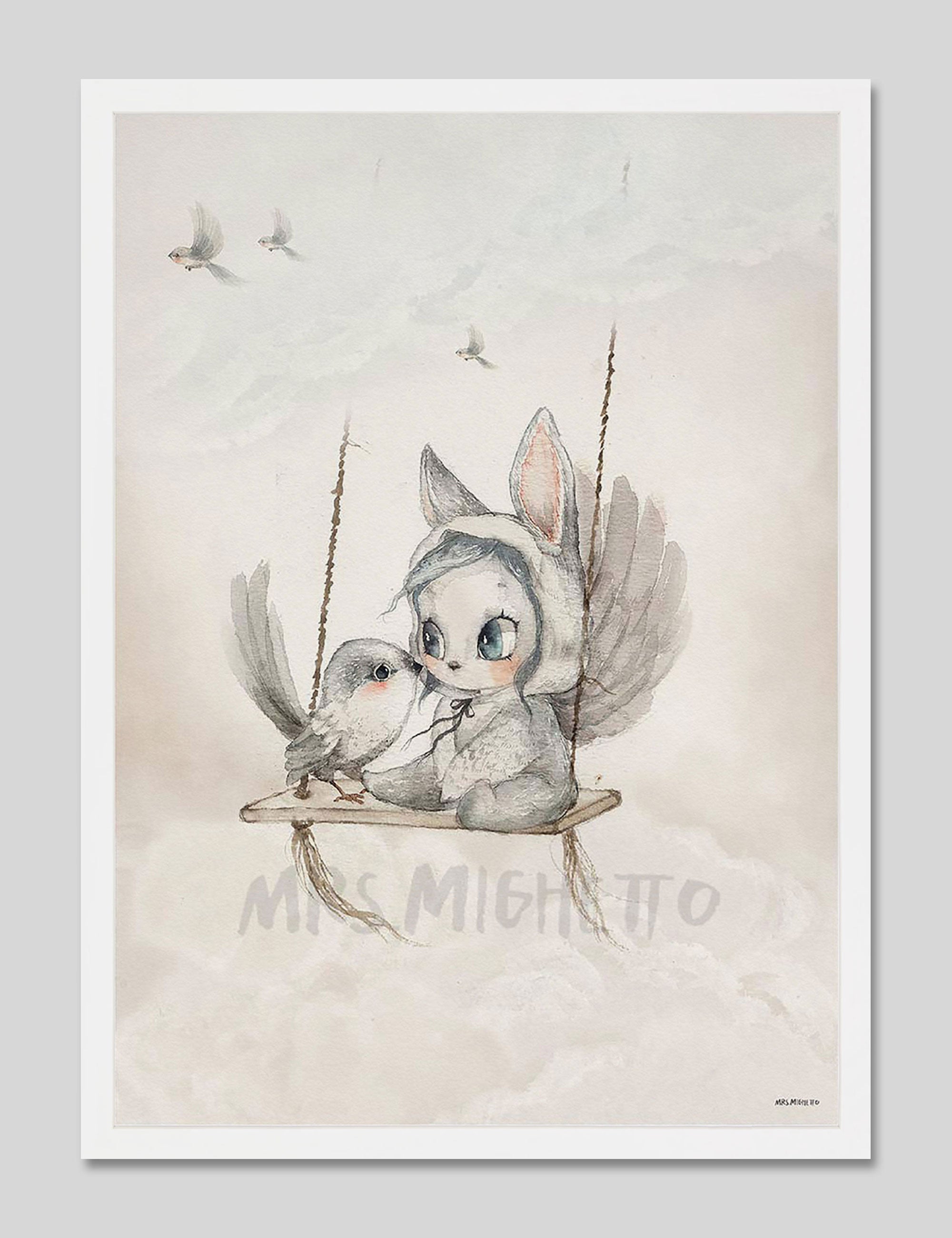 Mini Bird Master by Mrs Mighetto Art Print in White Frame