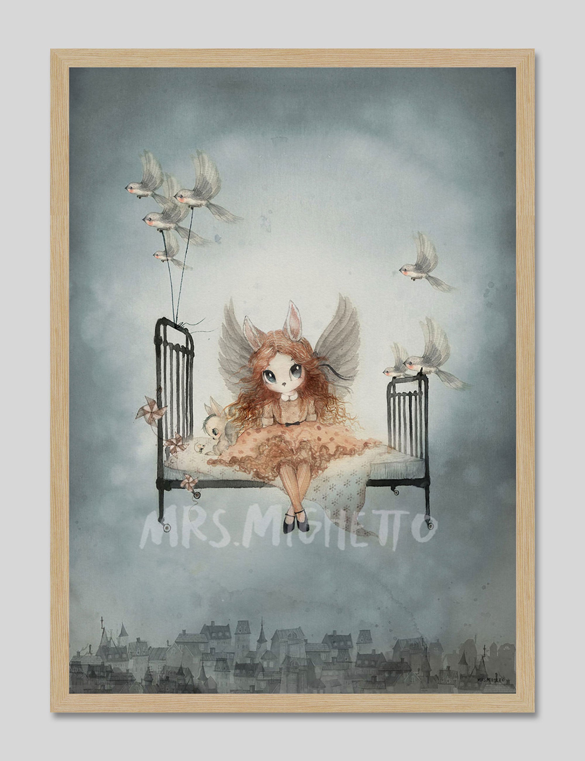 Miss Olivia by Mrs Mighetto Art Print in Natural Frame