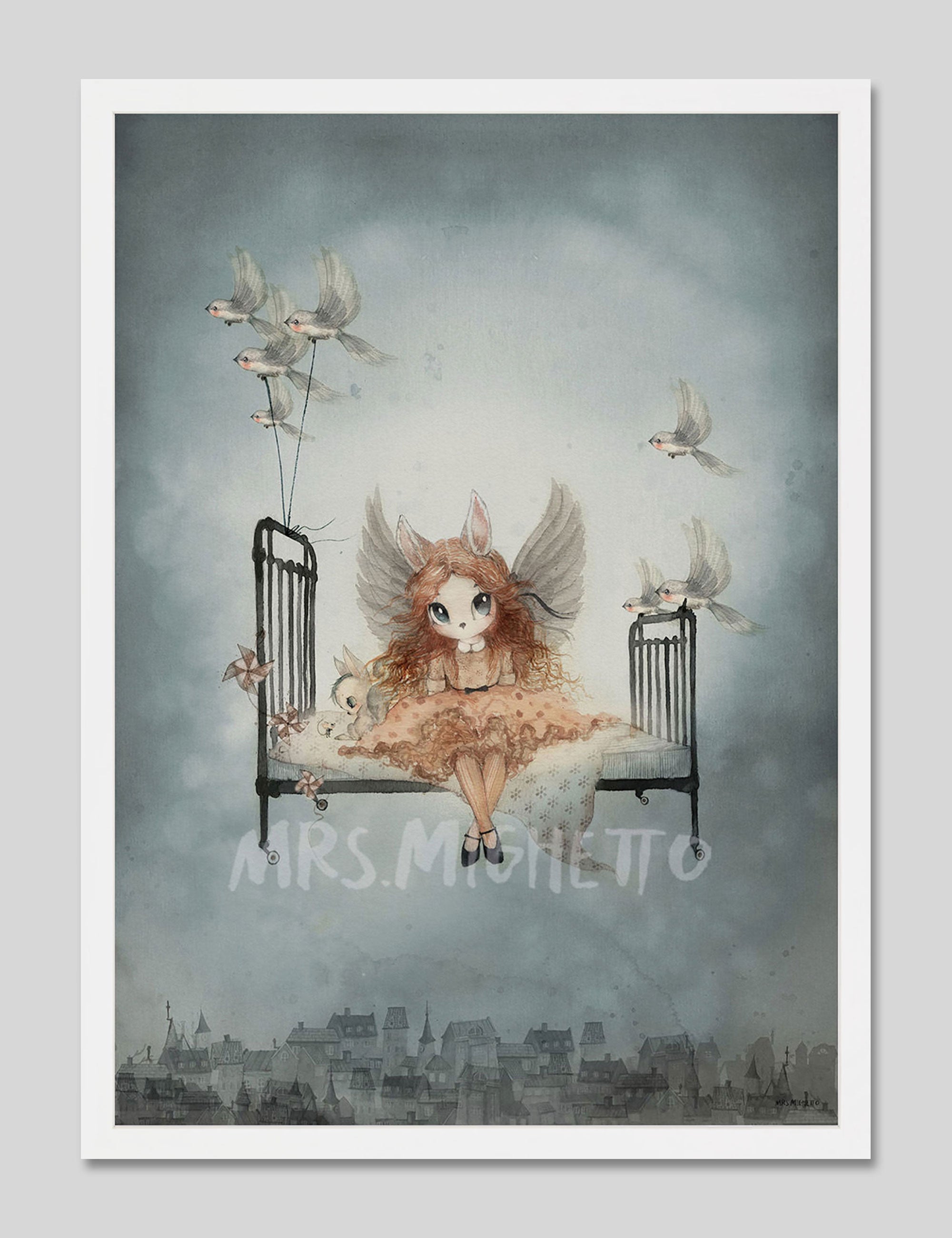 Miss Olivia by Mrs Mighetto Art Print in White Frame