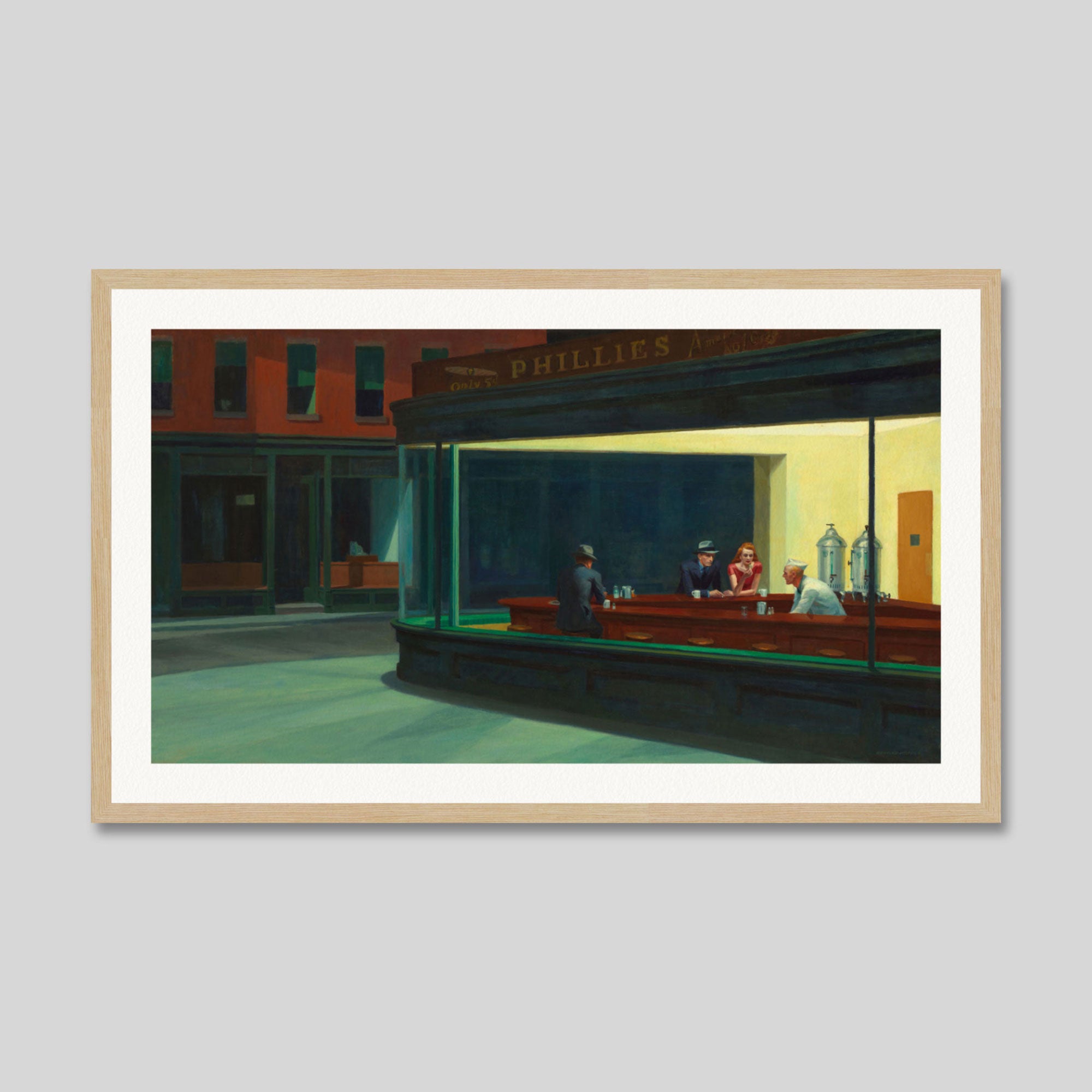Nighthawks by Edward Hopper Art Print in Natural Frame