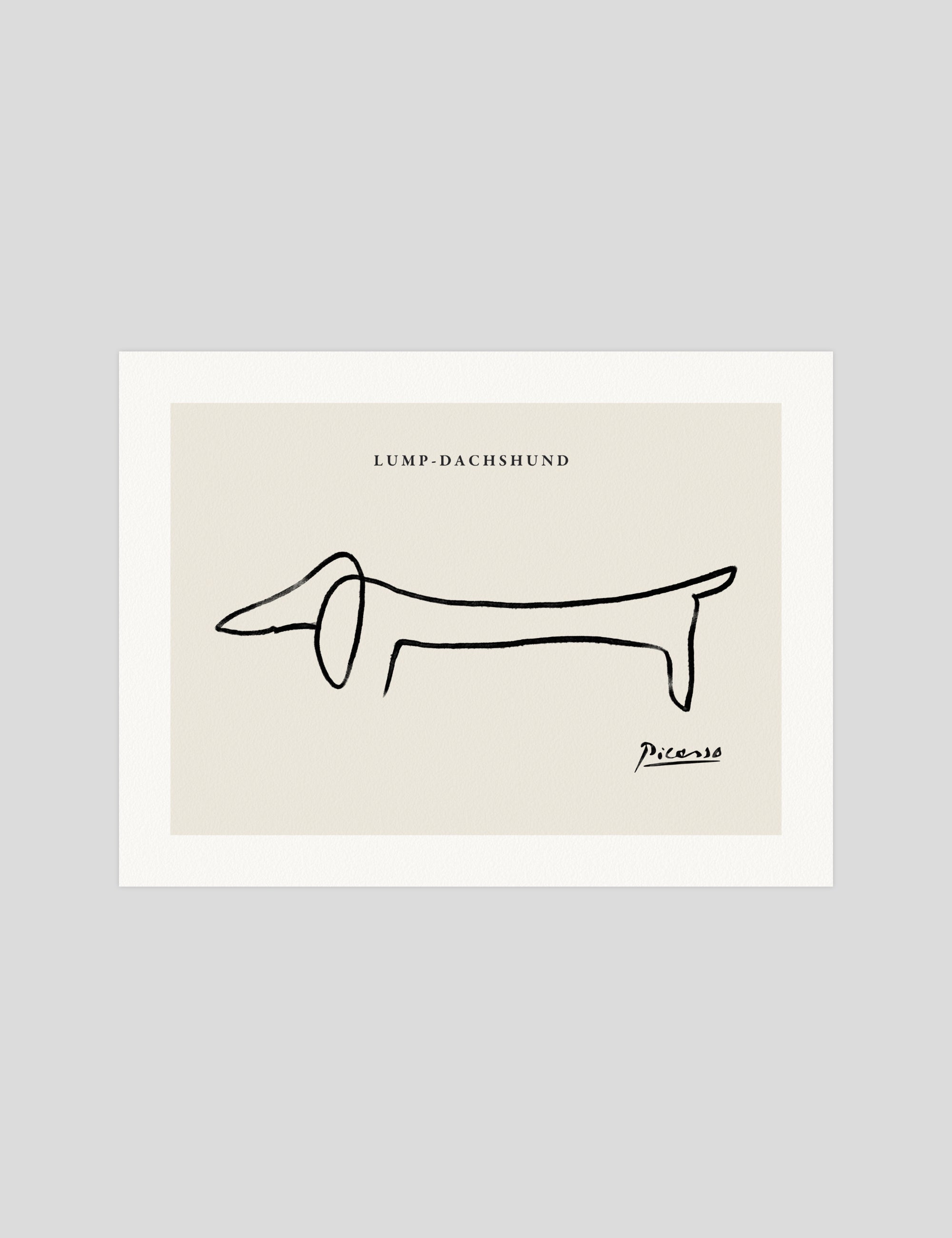 Pablo Picasso Lump Dashshund gallery quality art print produced using 100% cotton rag textured art paper and pigment based archival inks in New Zealand.
