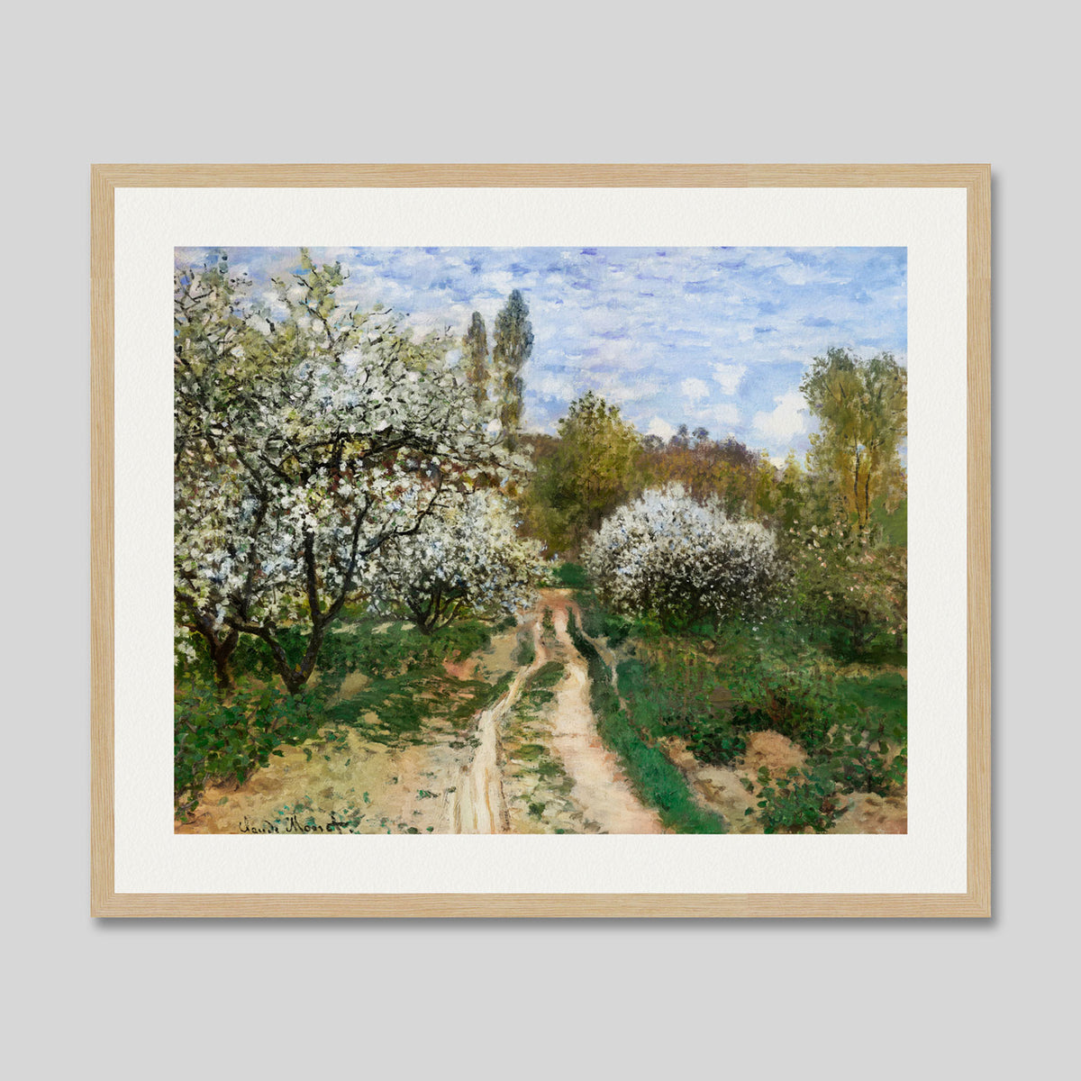 Pommiers en fleurs by Claude Monet Art Print in Natural Frame