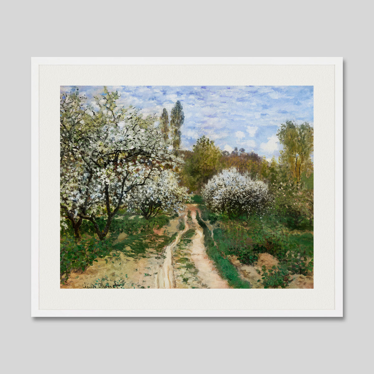 Pommiers en fleurs by Claude Monet Art Print in White Frame