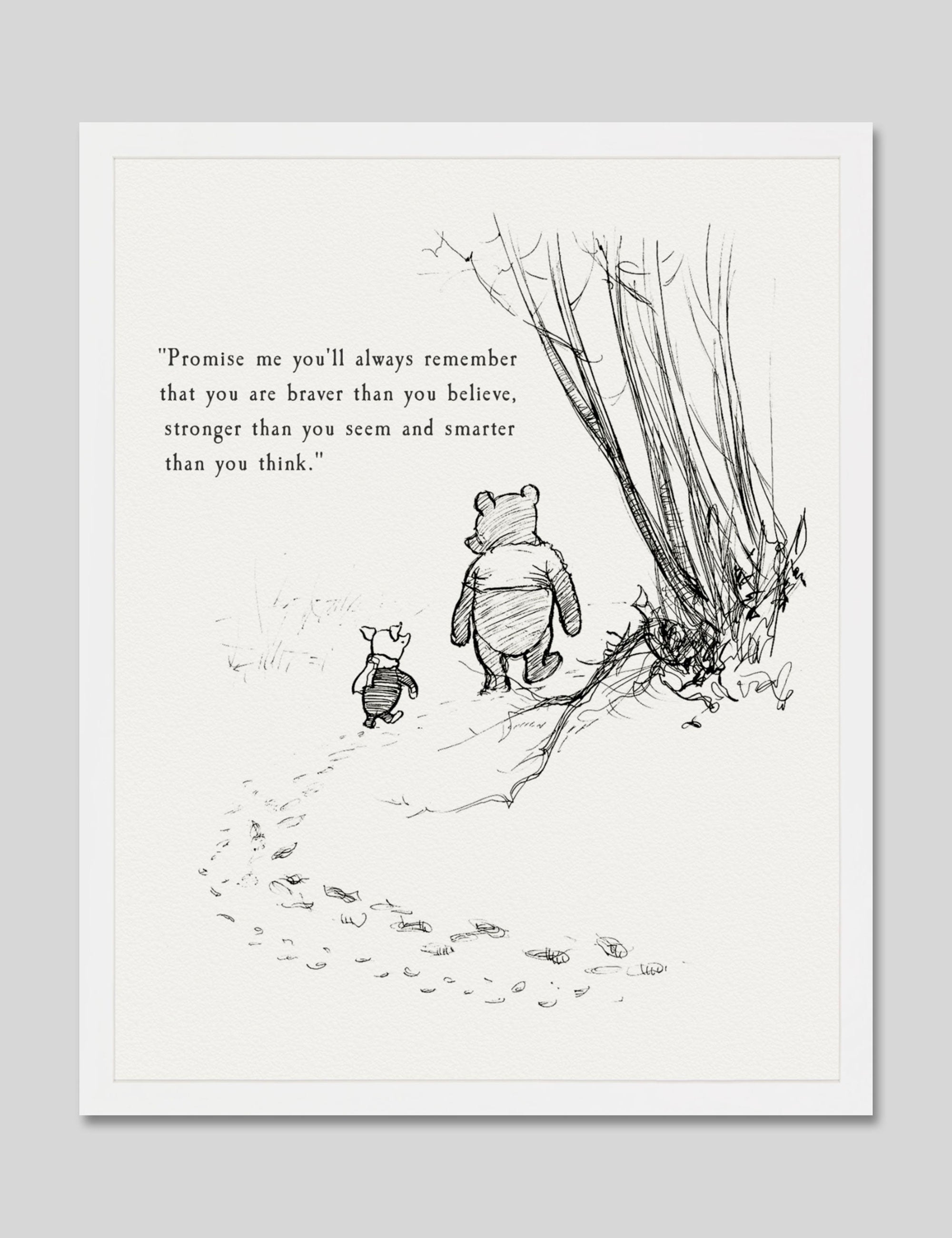 Winnie The Pooh - Promise Me Art Print in White Frame