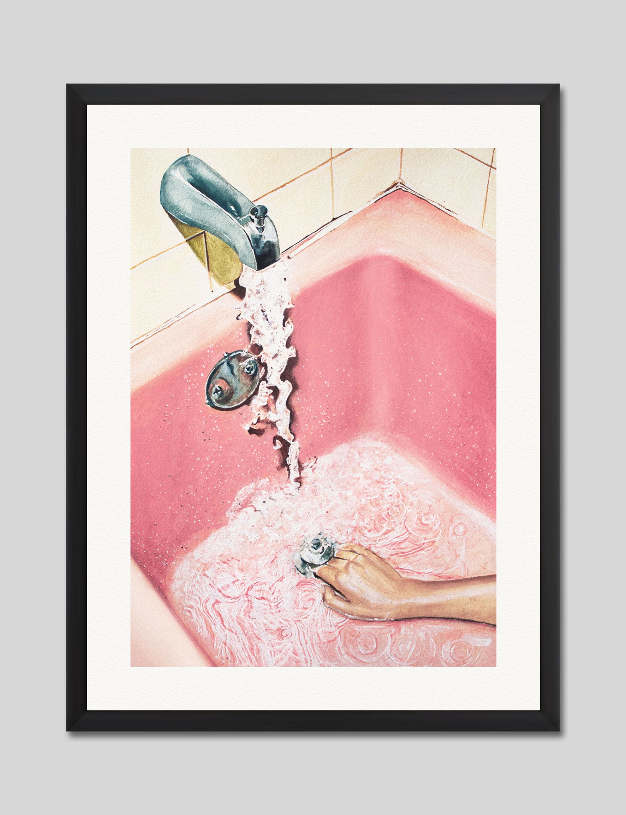 Retro Pink Bath by Julia Ockert Art Print in Black Frame