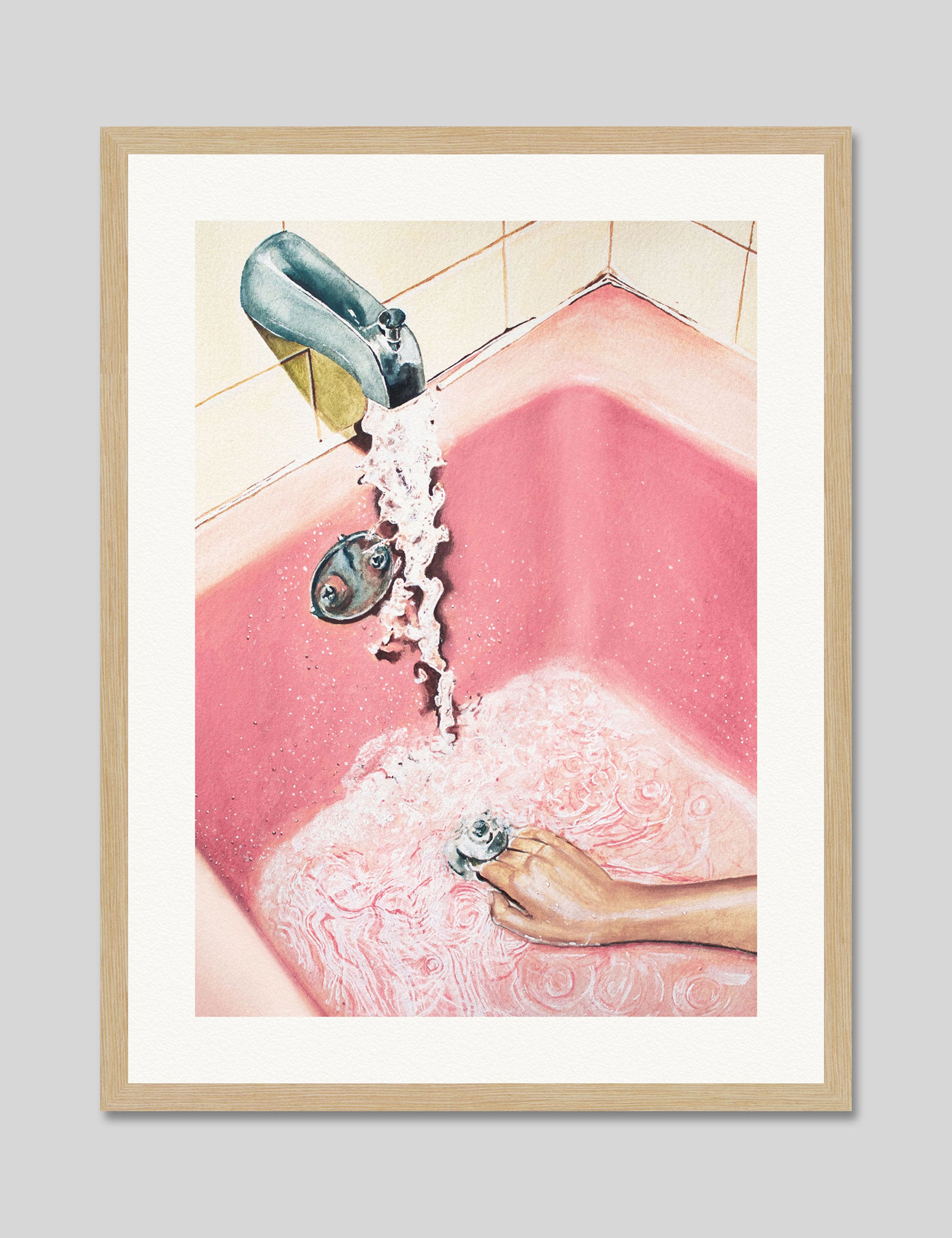 Retro Pink Bath by Julia Ockert Art Print in Natural Frame