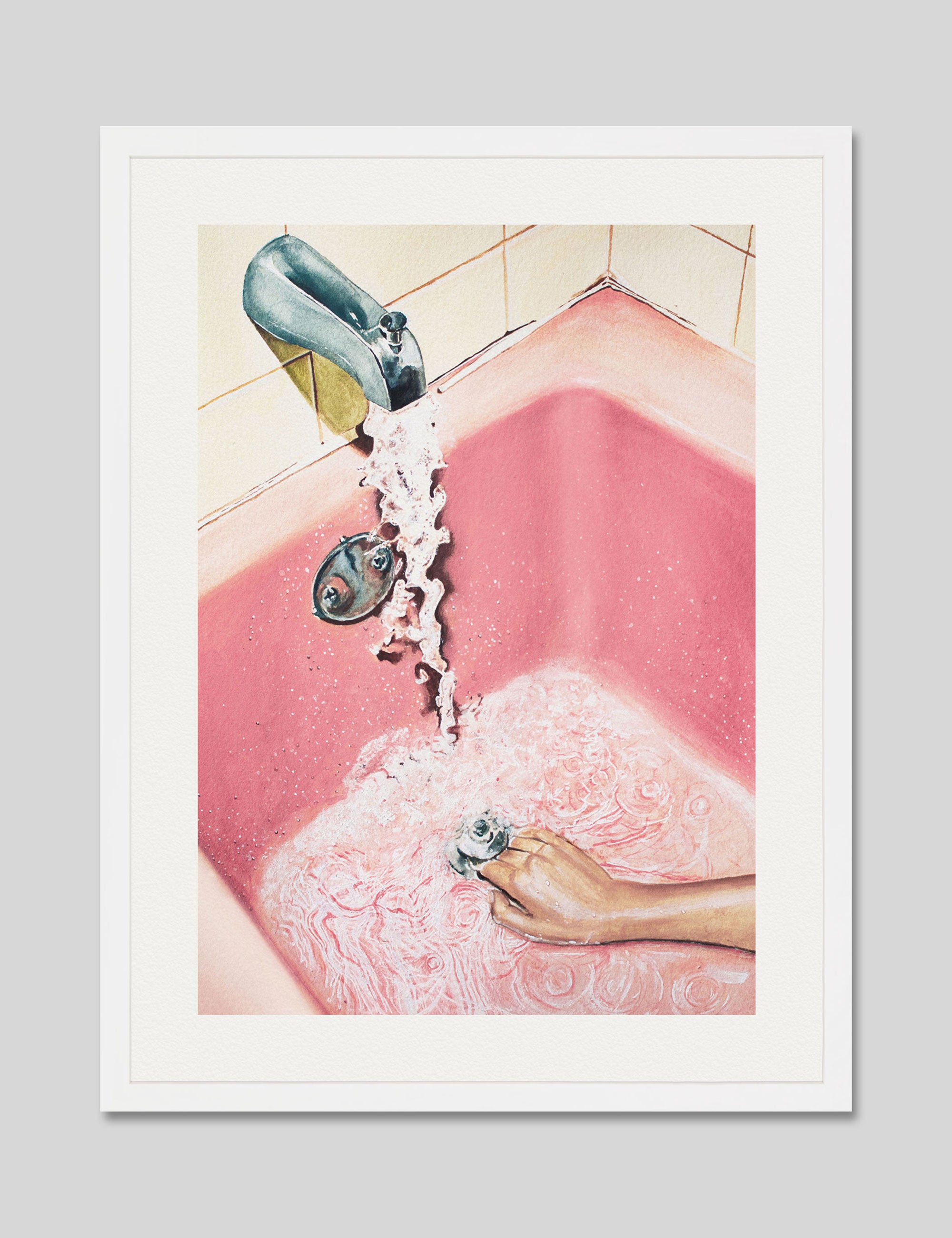 Retro Pink Bath by Julia Ockert Art Print in White Frame