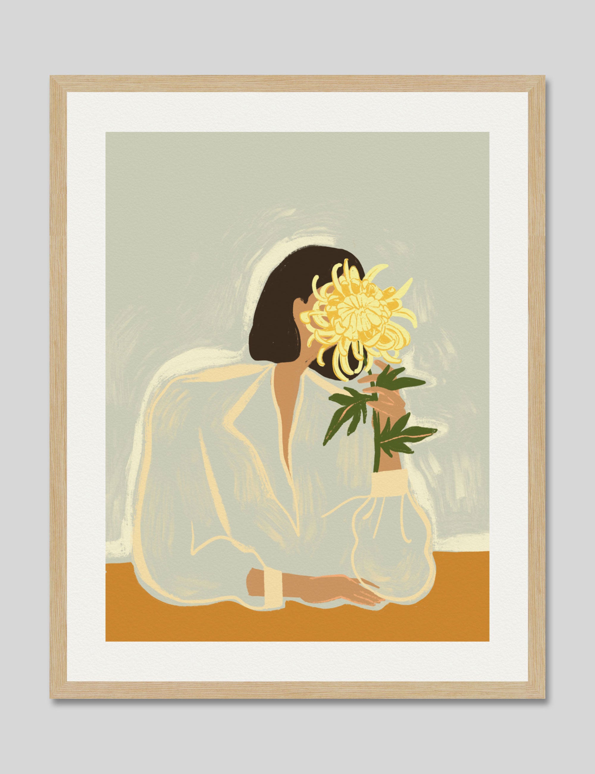 The Chrysanthemum by Arty Guava Art Print in Natural Frame