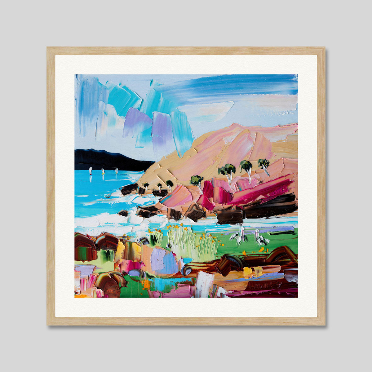 Two Pelicans by Angela Hackey Art Print in Natural Frame
