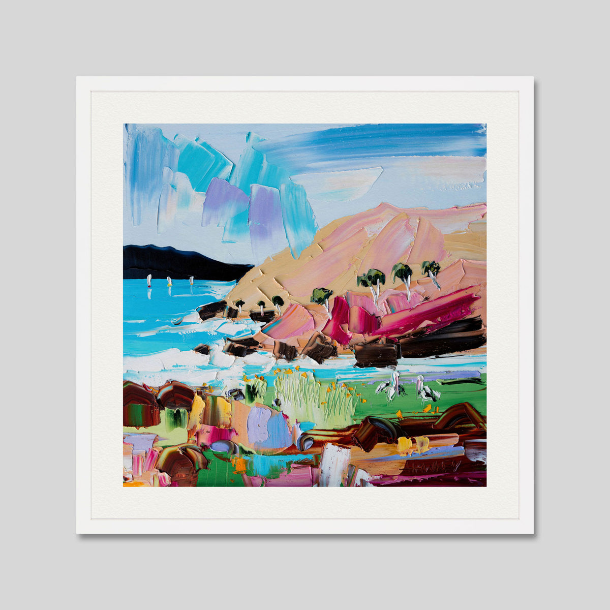 Two Pelicans by Angela Hackey Art Print in White Frame