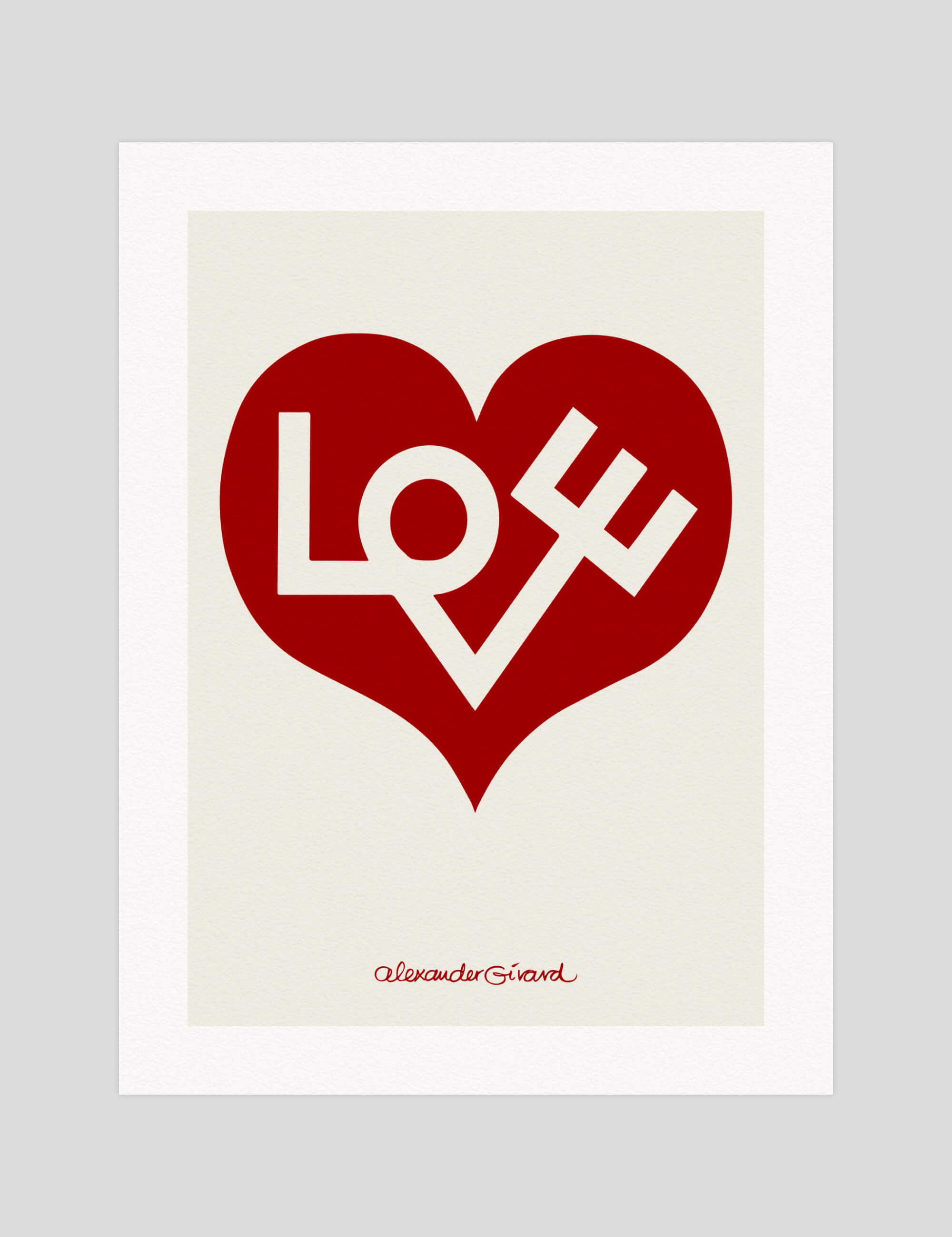Alexander Girard Love gallery quality art print produced using 100% cotton rag textured art paper and pigment based archival inks in New Zealand.