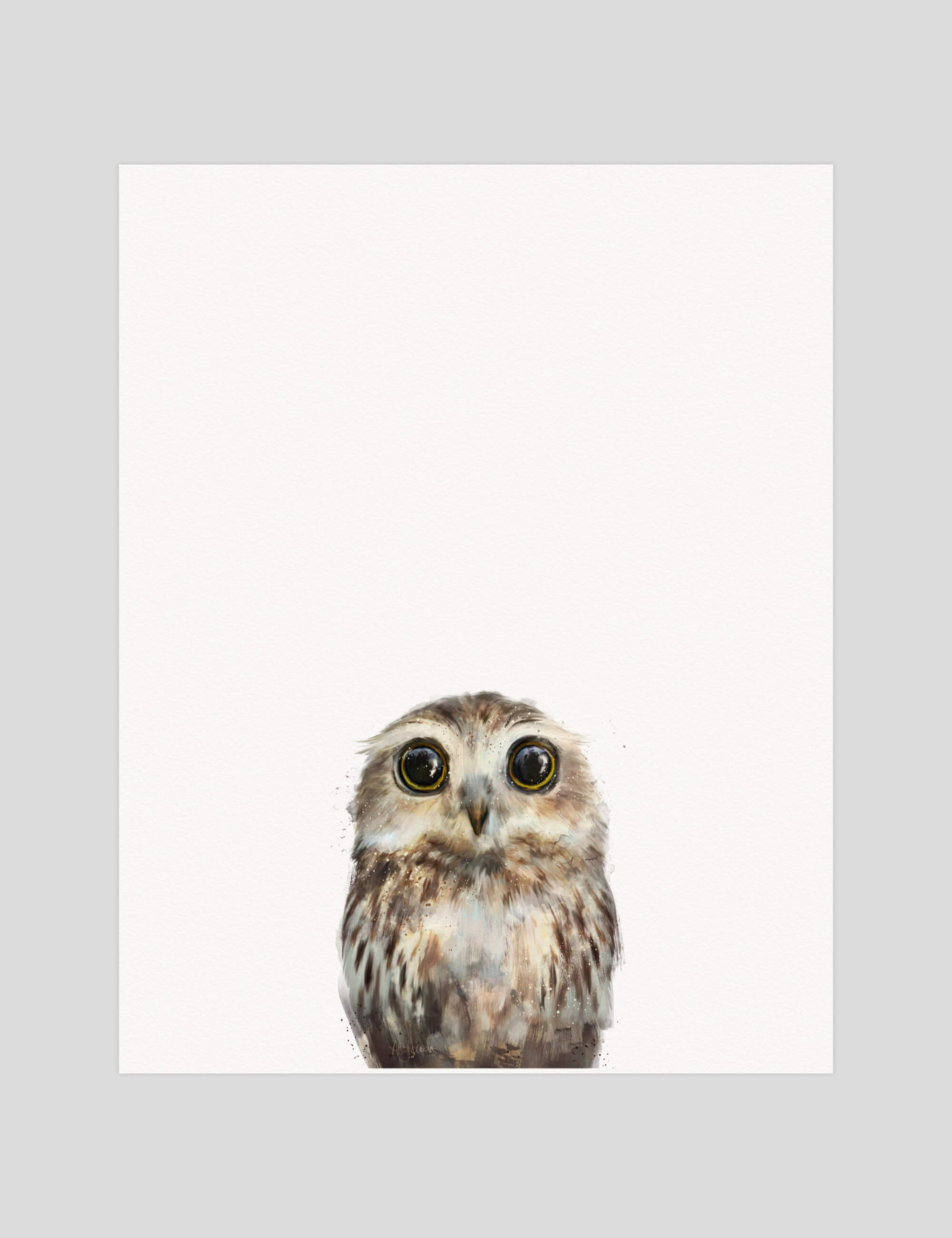 Amy Hamilton Little Owl gallery quality art print produced using 100% cotton rag textured art paper and pigment based archival inks in New Zealand.