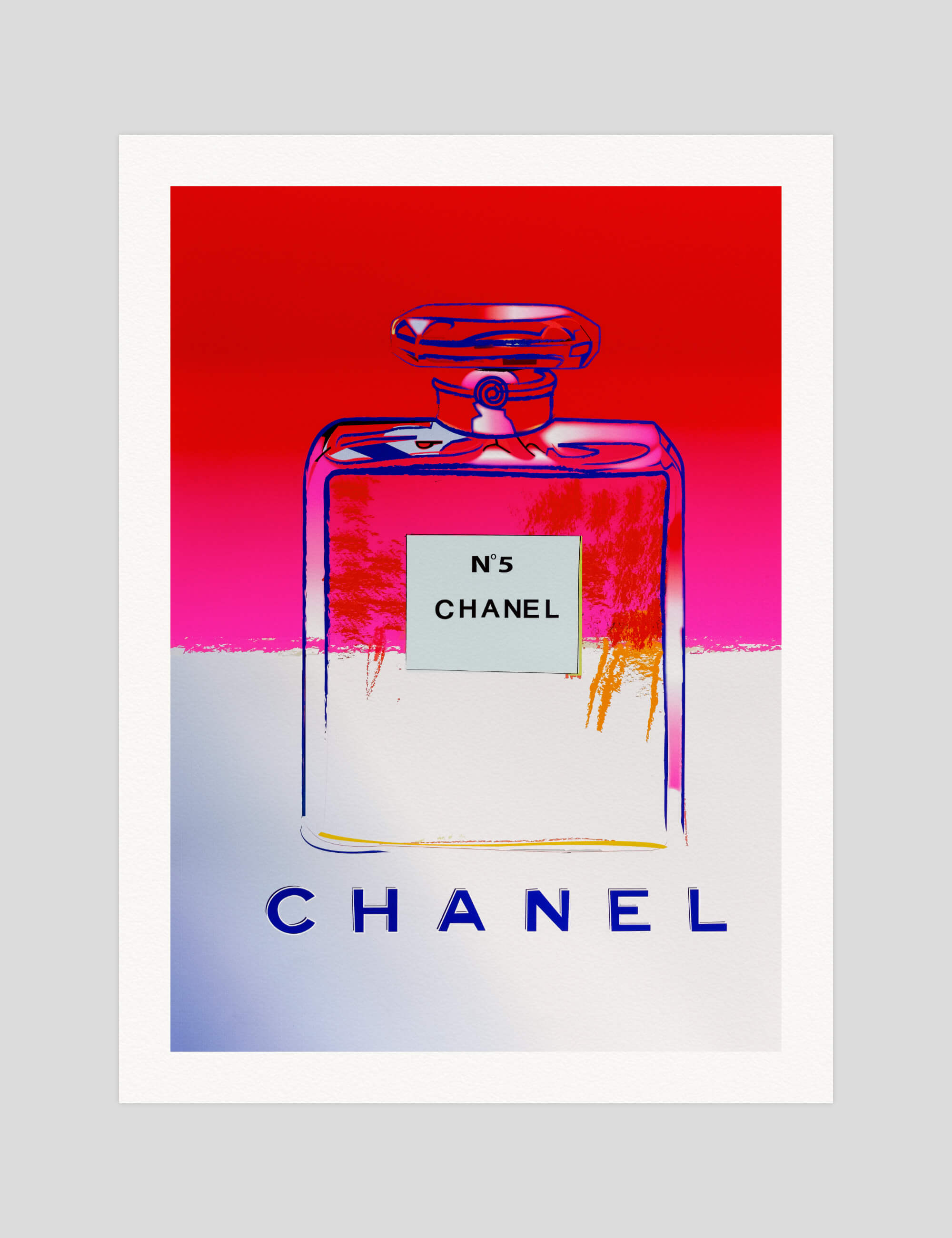 Andy Warhol Chanel No.5 gallery quality art print produced using 100% cotton rag textured art paper and pigment based archival inks in New Zealand.