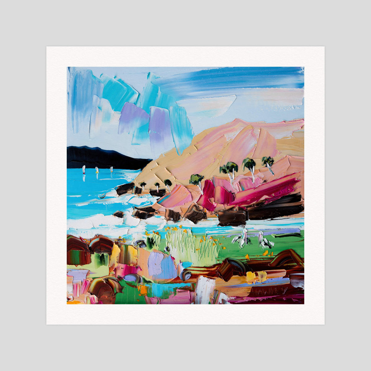 Angela Hackey Two Pelicans gallery quality art print produced using 100% cotton rag textured art paper and pigment based archival inks in New Zealand.