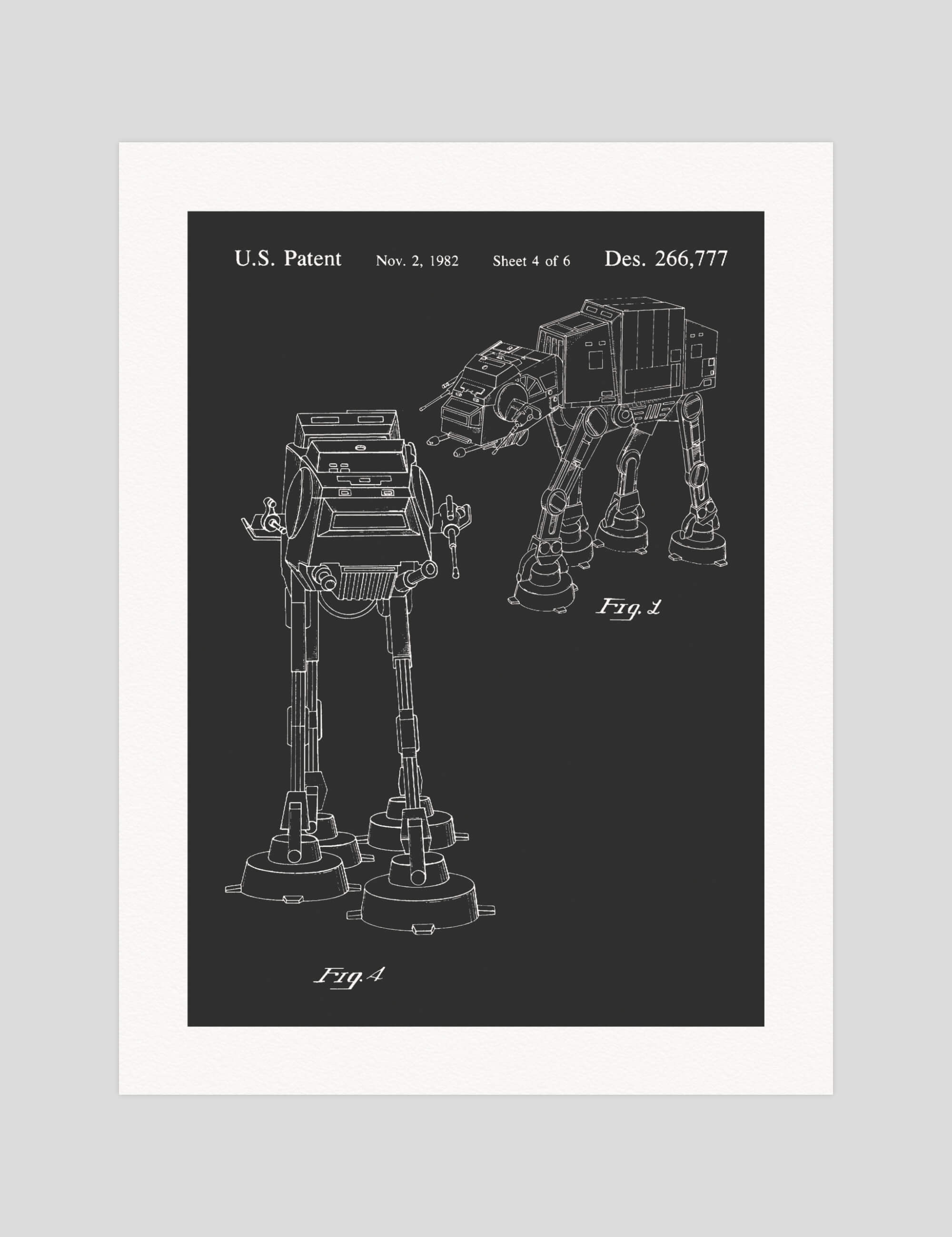 AT-AT Walker Patent gallery quality art print produced using 100% cotton rag textured art paper and pigment based archival inks in New Zealand.