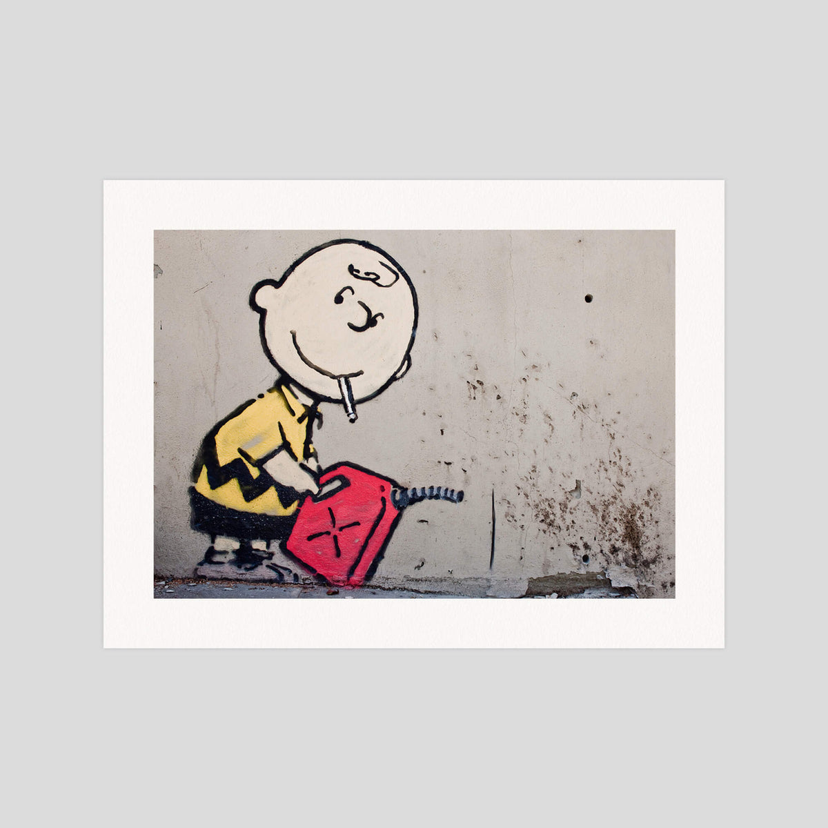 Banksy Charlie Brown Firestarter gallery quality art print produced using 100% cotton rag textured art paper and pigment based archival inks in New Zealand.