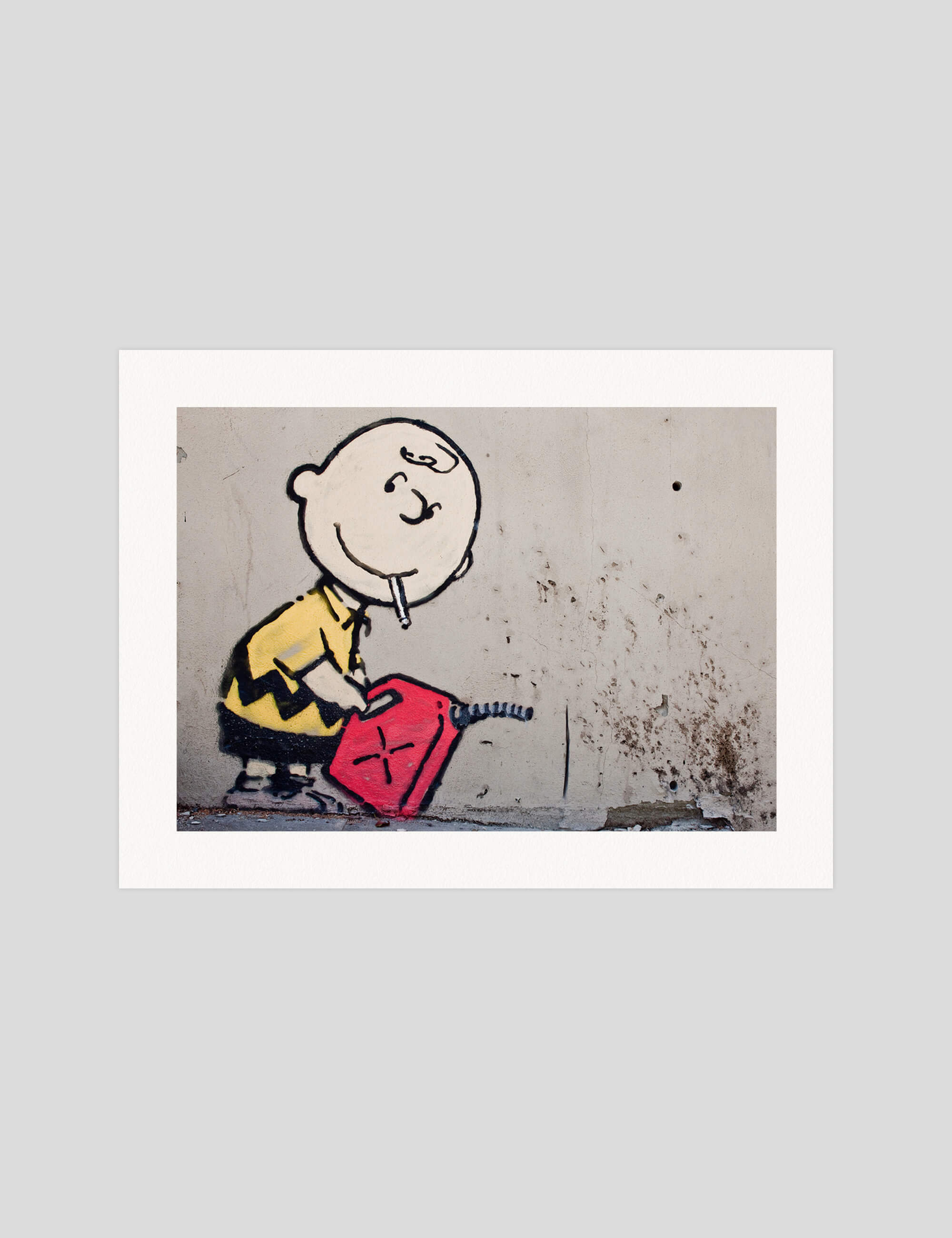 Banksy Charlie Brown Firestarter gallery quality art print produced using 100% cotton rag textured art paper and pigment based archival inks in New Zealand.