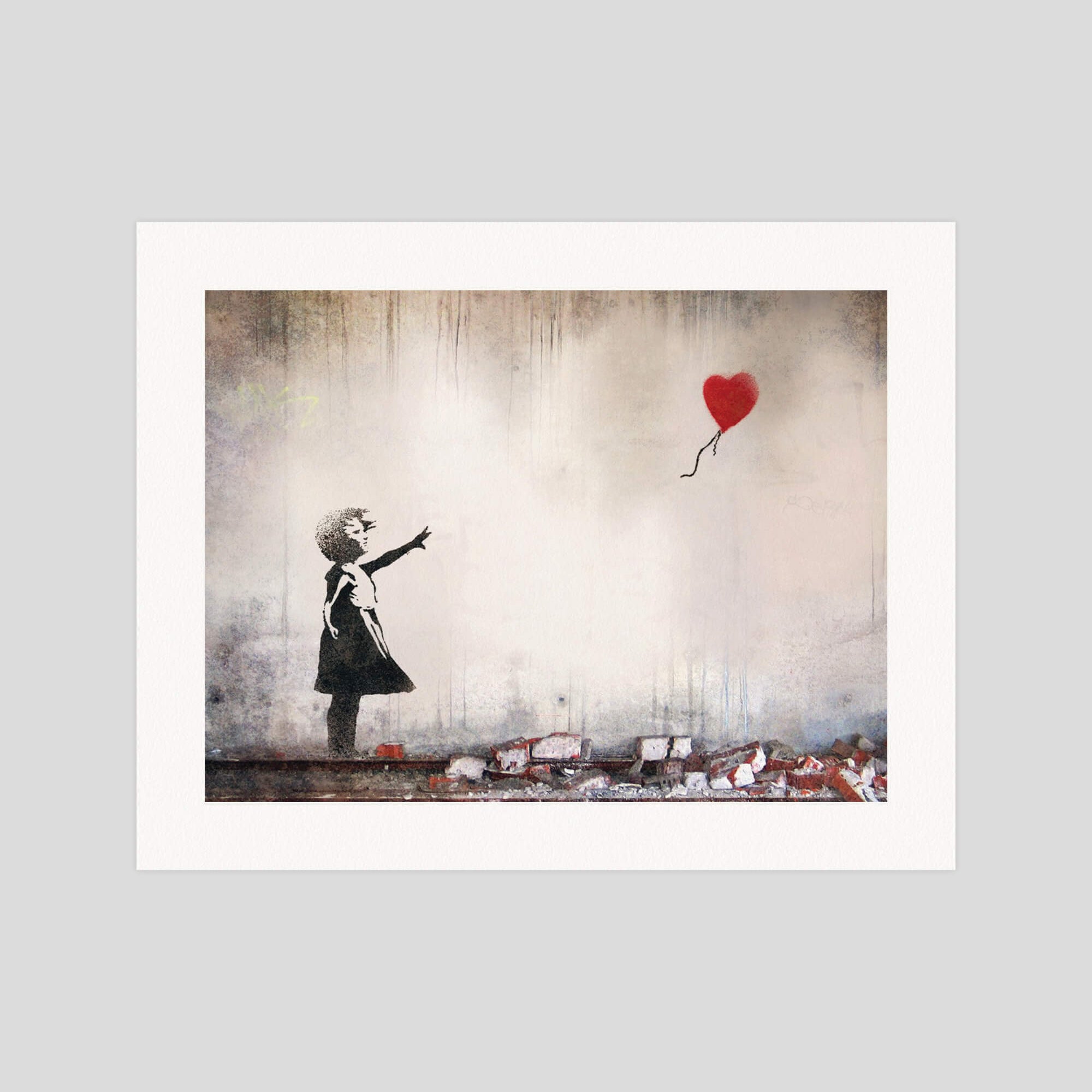 Banksy Girl With a Red Balloon gallery quality art print produced using 100% cotton rag textured art paper and pigment based archival inks in New Zealand.