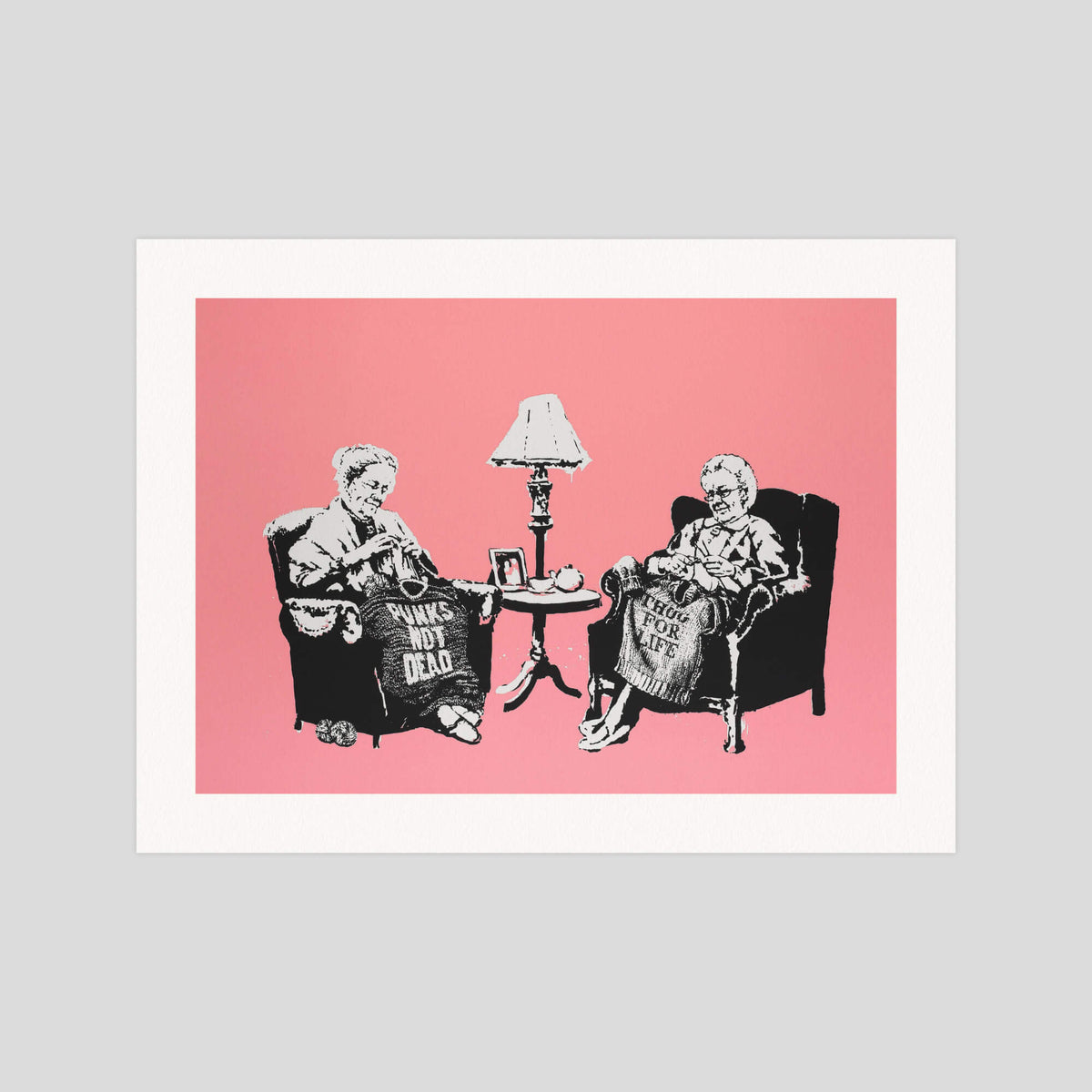 Banksy Grannies gallery quality art print produced using 100% cotton rag textured art paper and pigment based archival inks in New Zealand.