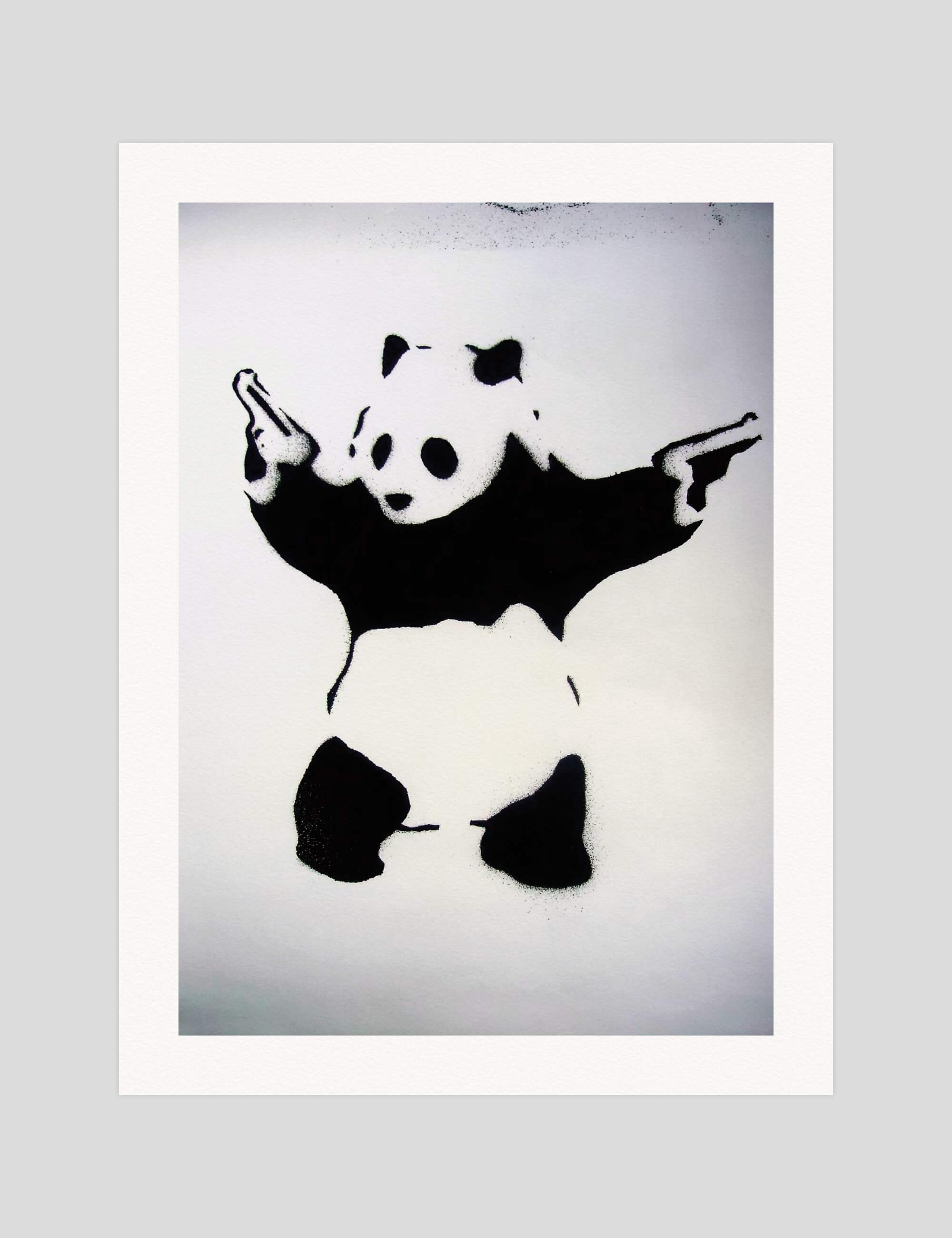 Banksy Pandamonium gallery quality art print produced using 100% cotton rag textured art paper and pigment based archival inks in New Zealand.