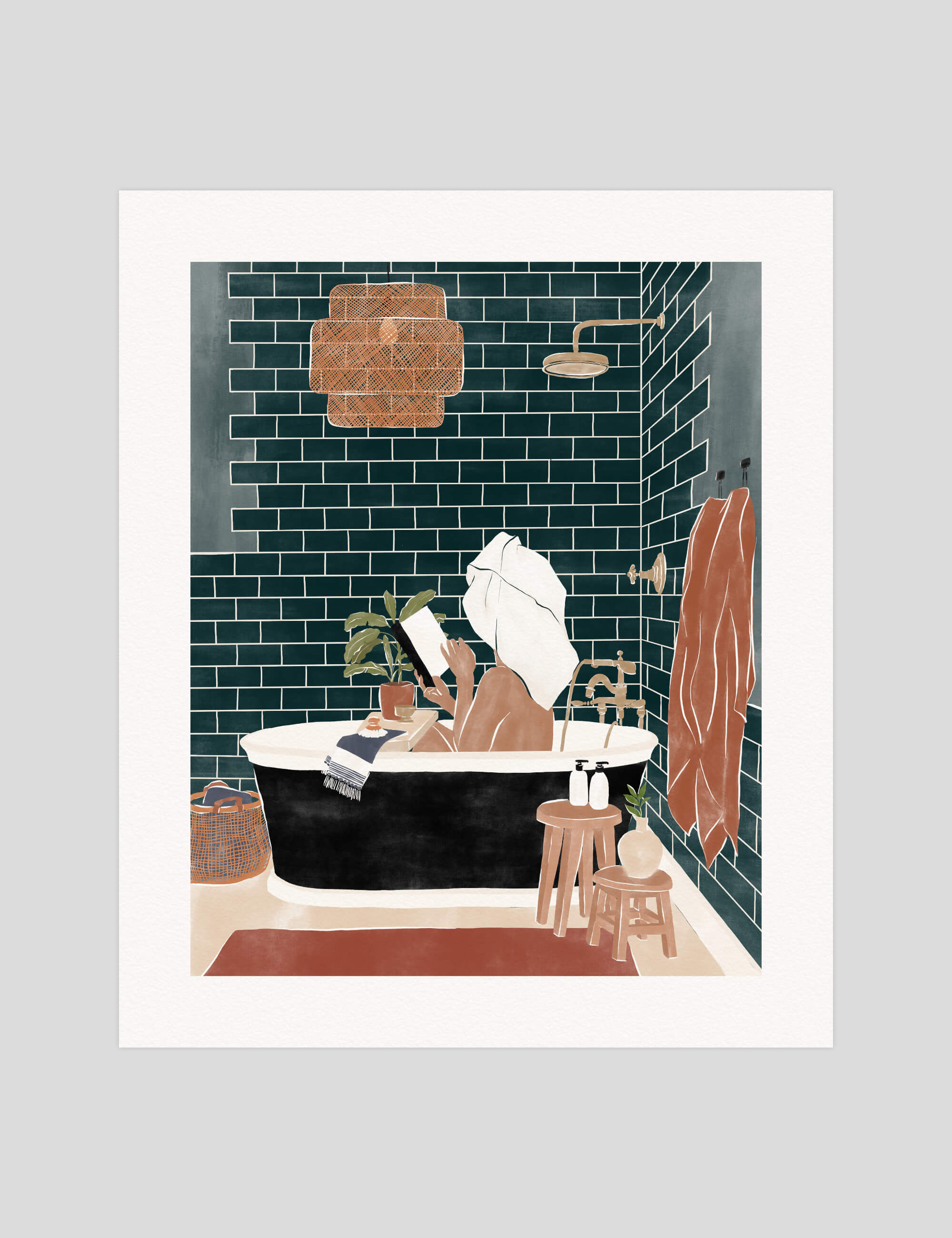Ivy Green Bathroom Bliss gallery quality art print produced using 100% cotton rag textured art paper and pigment based archival inks in New Zealand.