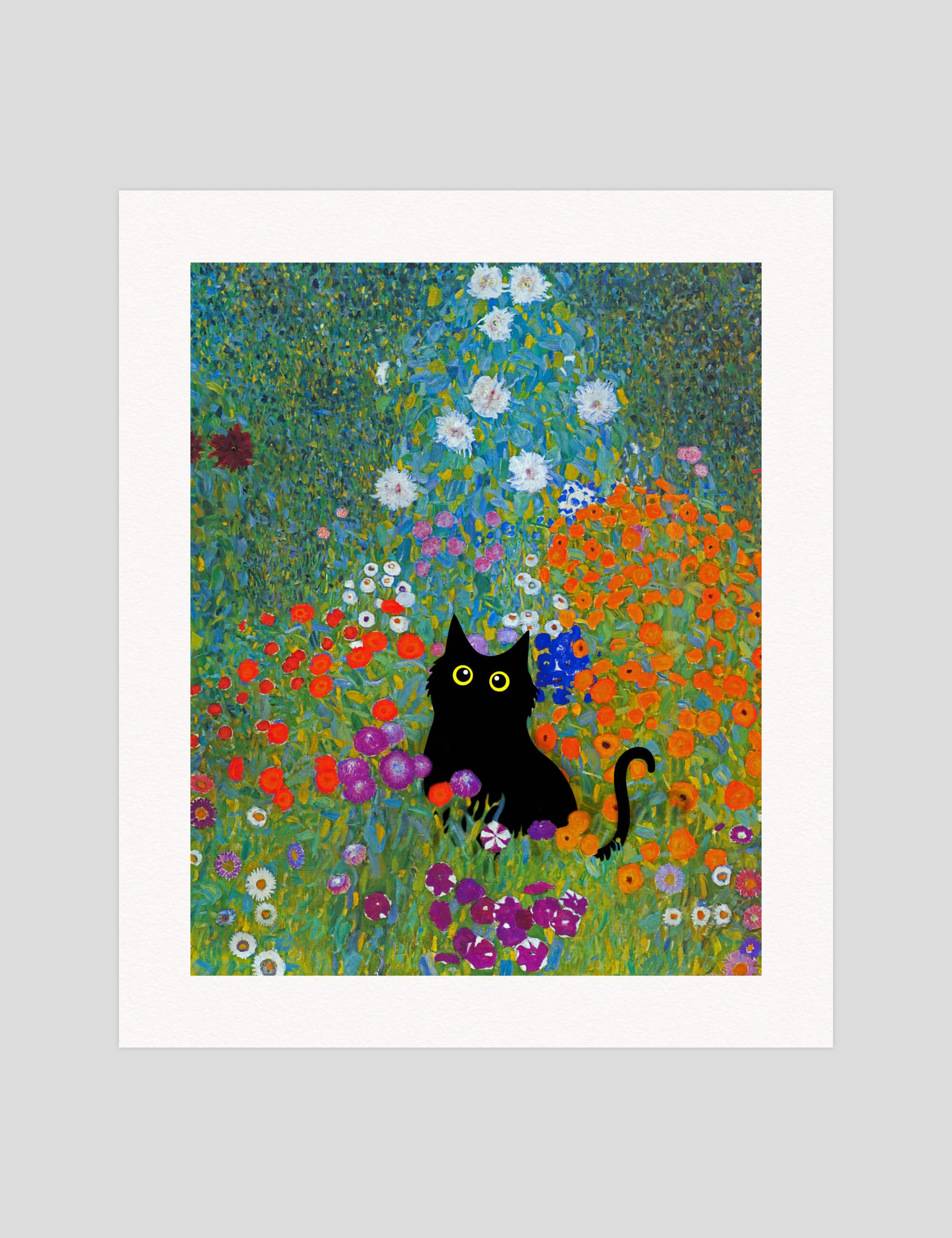 Bauerngarten Little Black Cat gallery quality art print produced using 100% cotton rag textured art paper and pigment based archival inks in New Zealand.