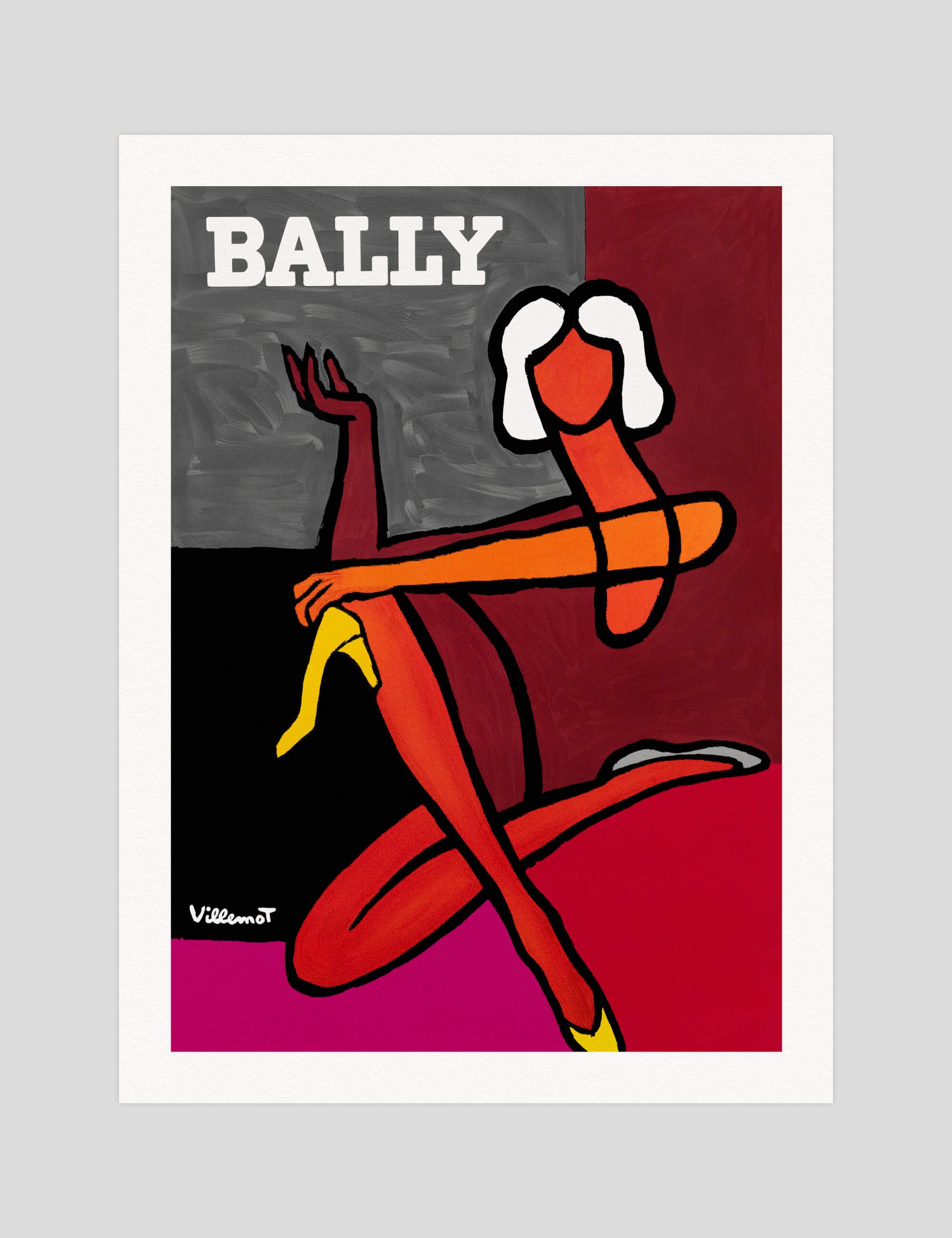 Bernard Villemot Bally Sitting Woman gallery quality art print produced using 100% cotton rag textured art paper and pigment based archival inks in New Zealand.