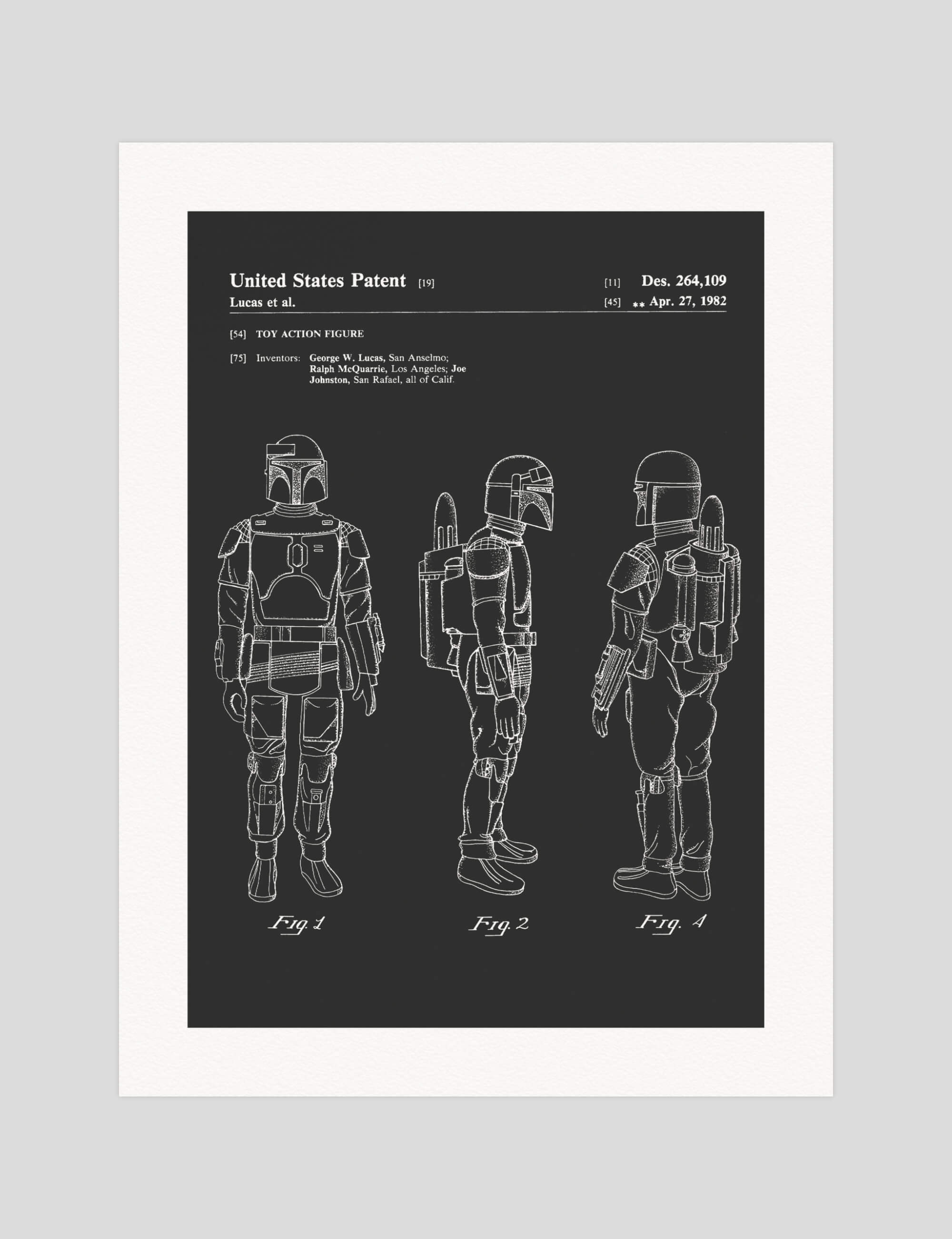 Boba Fett Patent gallery quality art print produced using 100% cotton rag textured art paper and pigment based archival inks in New Zealand.