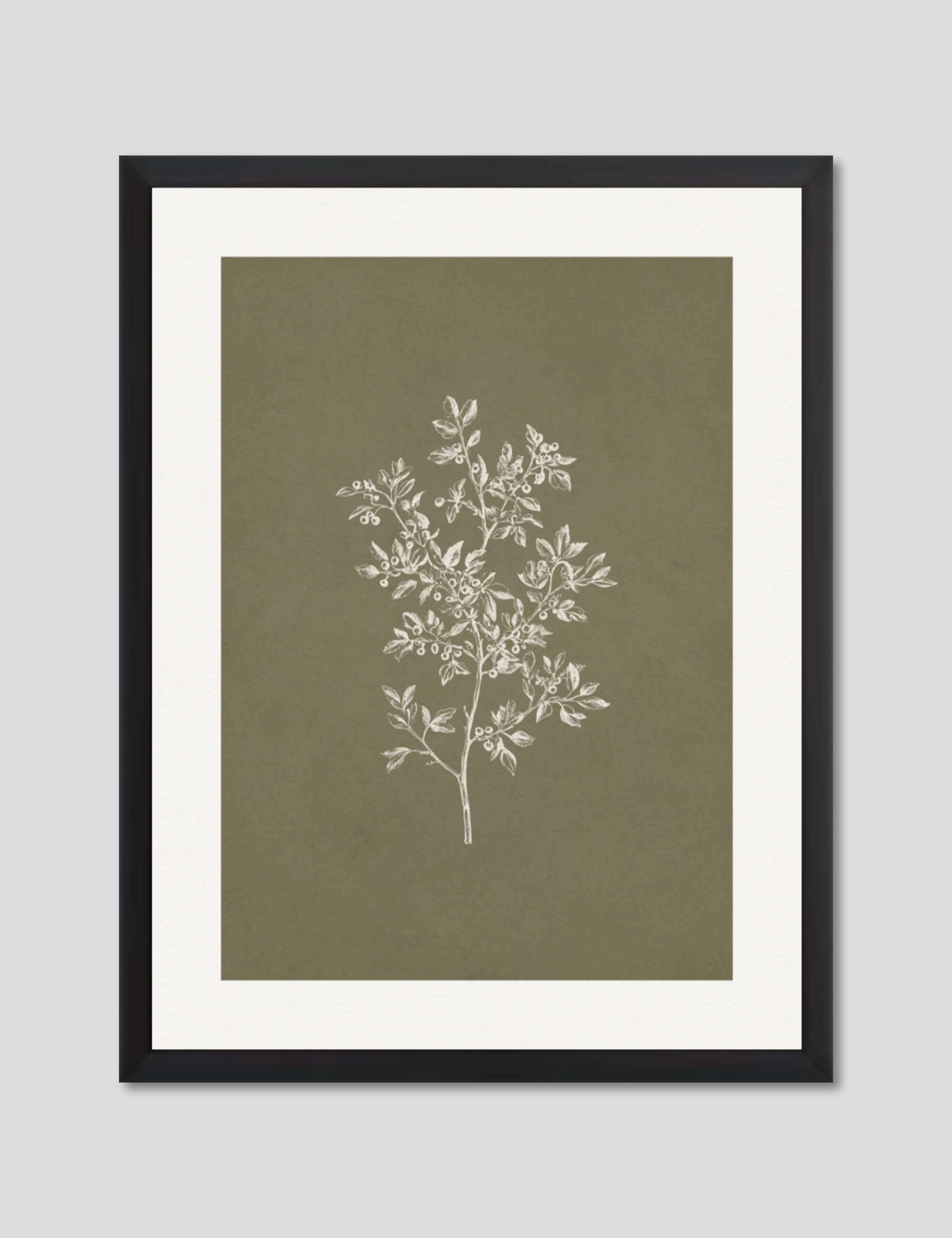 Botanical in Olive Art Print in Black Frame