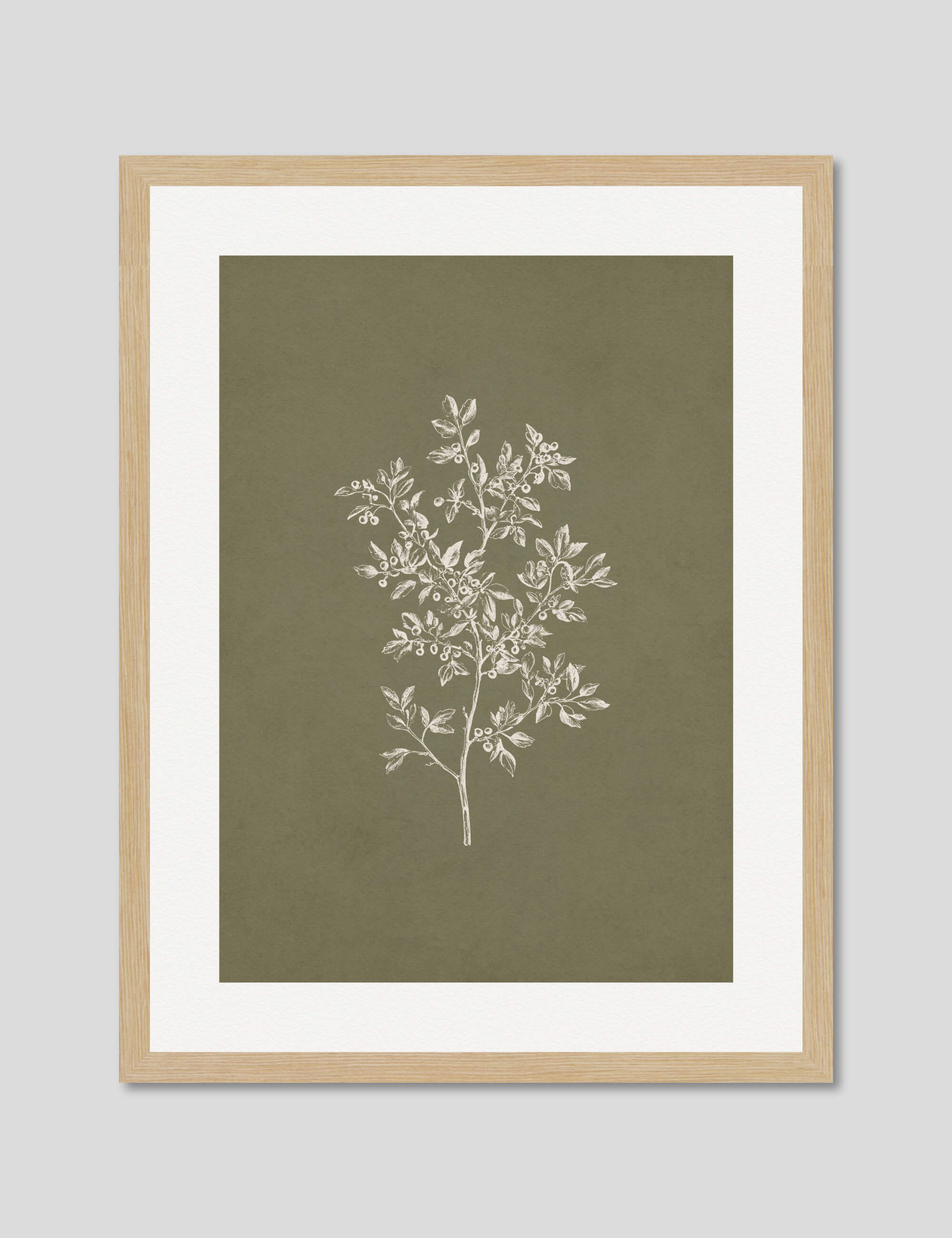 Botanical in Olive Art Print in Natural Frame