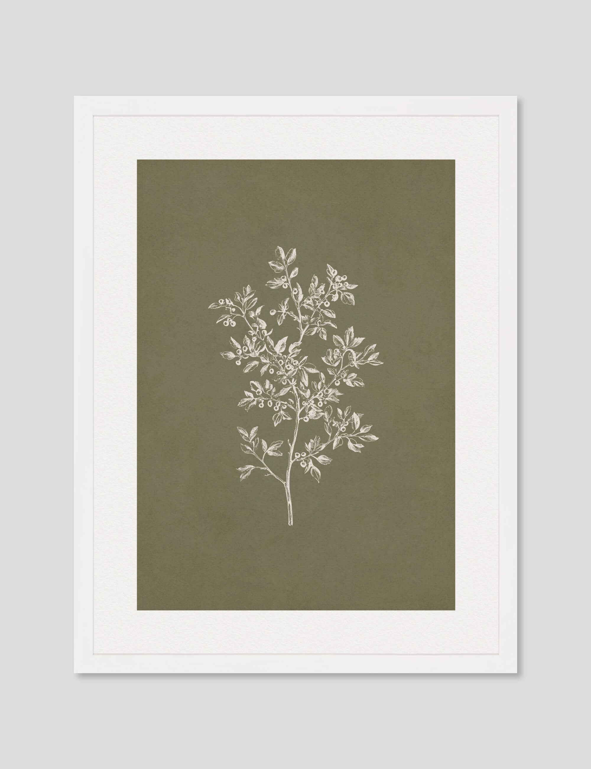 Botanical in Olive Art Print in White Frame