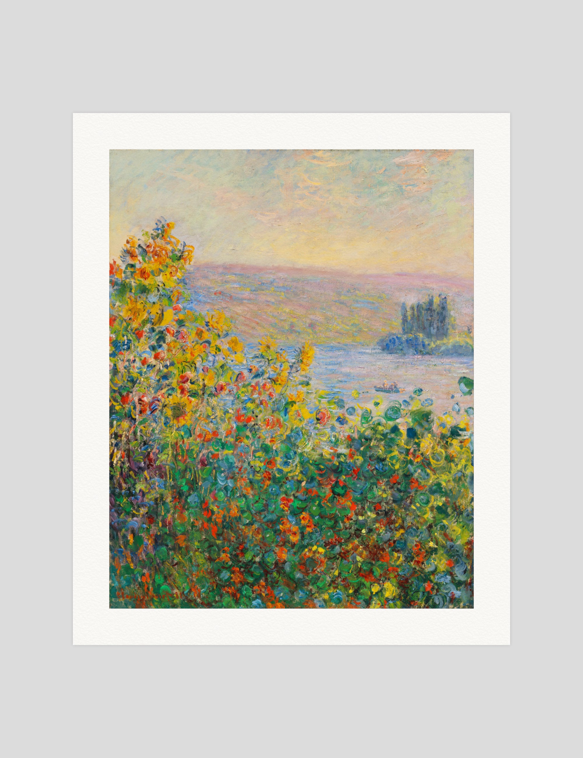 Claude Monet Flower Beds at Vétheuil gallery quality art print produced using 100% cotton rag textured art paper and pigment based archival inks in New Zealand.