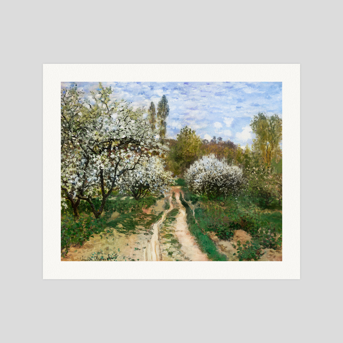 Claude Monet Pommiers en fleurs gallery quality art print produced using 100% cotton rag textured art paper and pigment based archival inks in New Zealand.