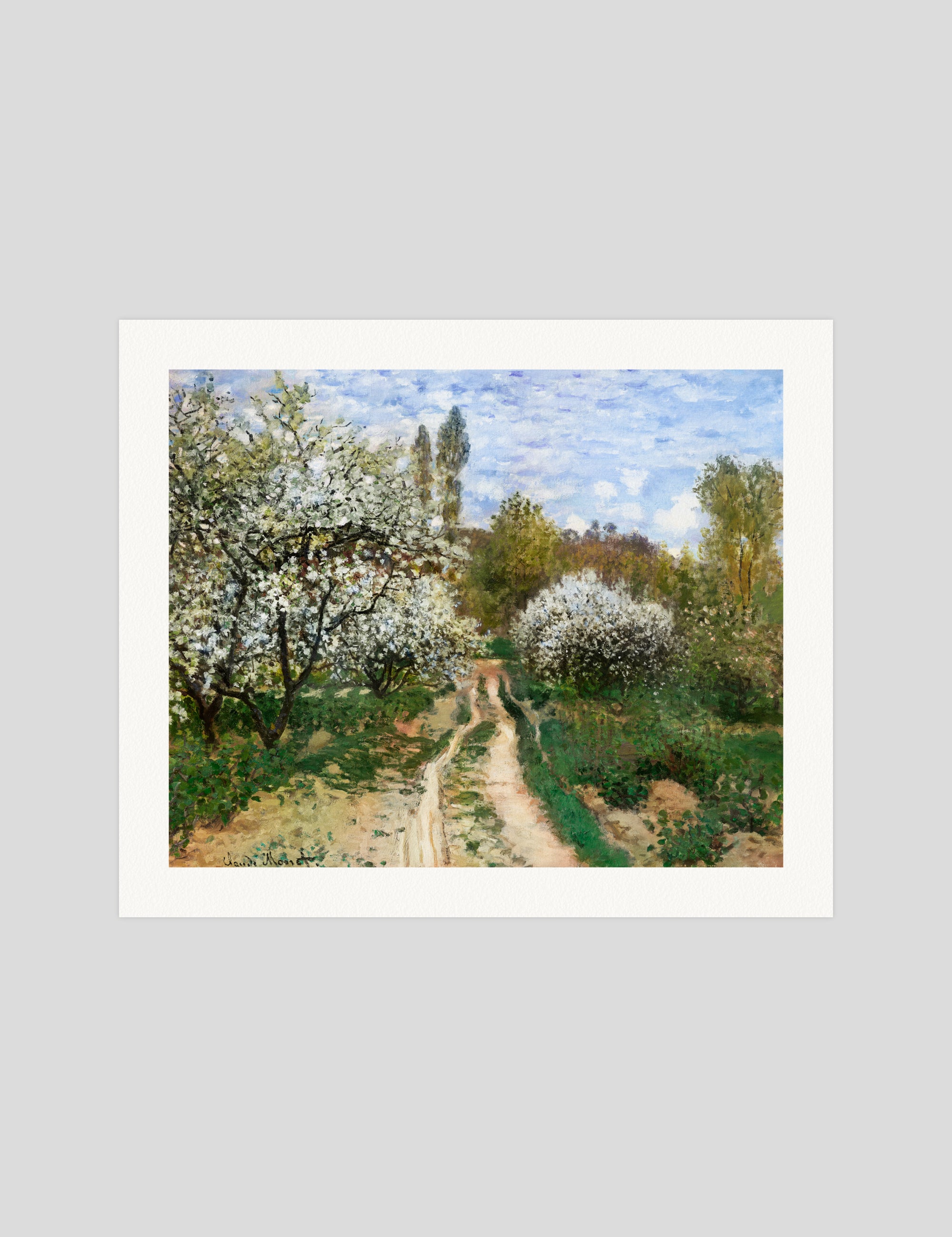 Claude Monet Pommiers en fleurs gallery quality art print produced using 100% cotton rag textured art paper and pigment based archival inks in New Zealand.